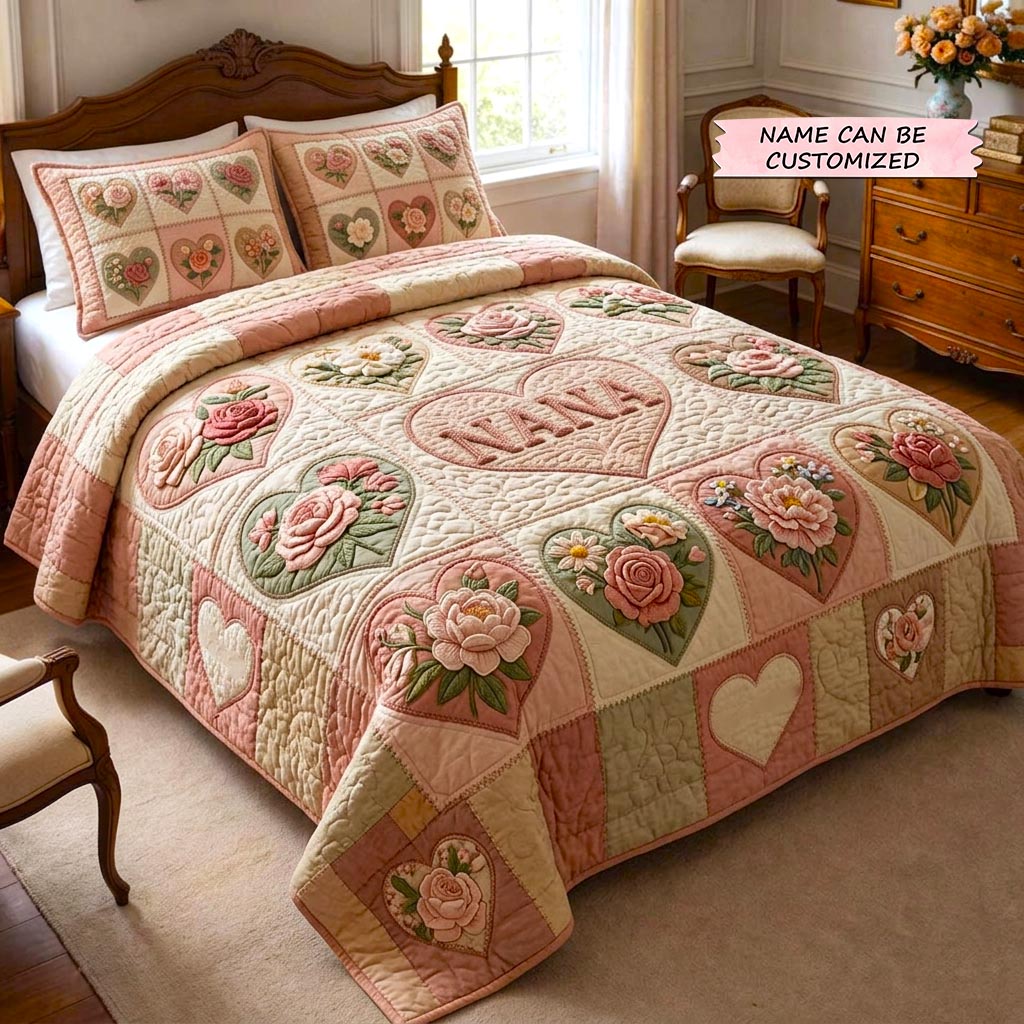 Floral Love 3-Piece Quilted Bedding Set QTCUZ GFTOMA10327