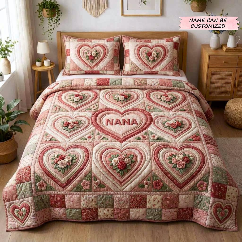 Floral Love 3-Piece Quilted Bedding Set QTCUZ GFTOMA10329