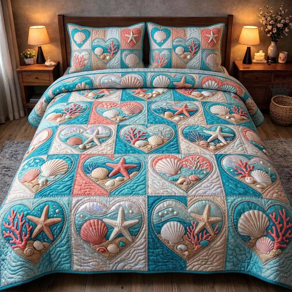 Ocean Shells 3-Piece Quilted Bedding Set GFTOMA10331