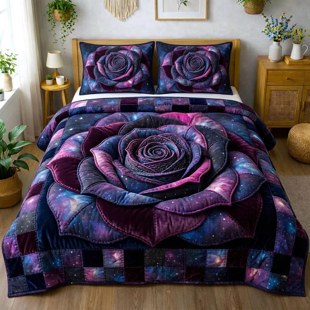 Rose Bloom 3-Piece Quilted Bedding Set GFTOMA10414
