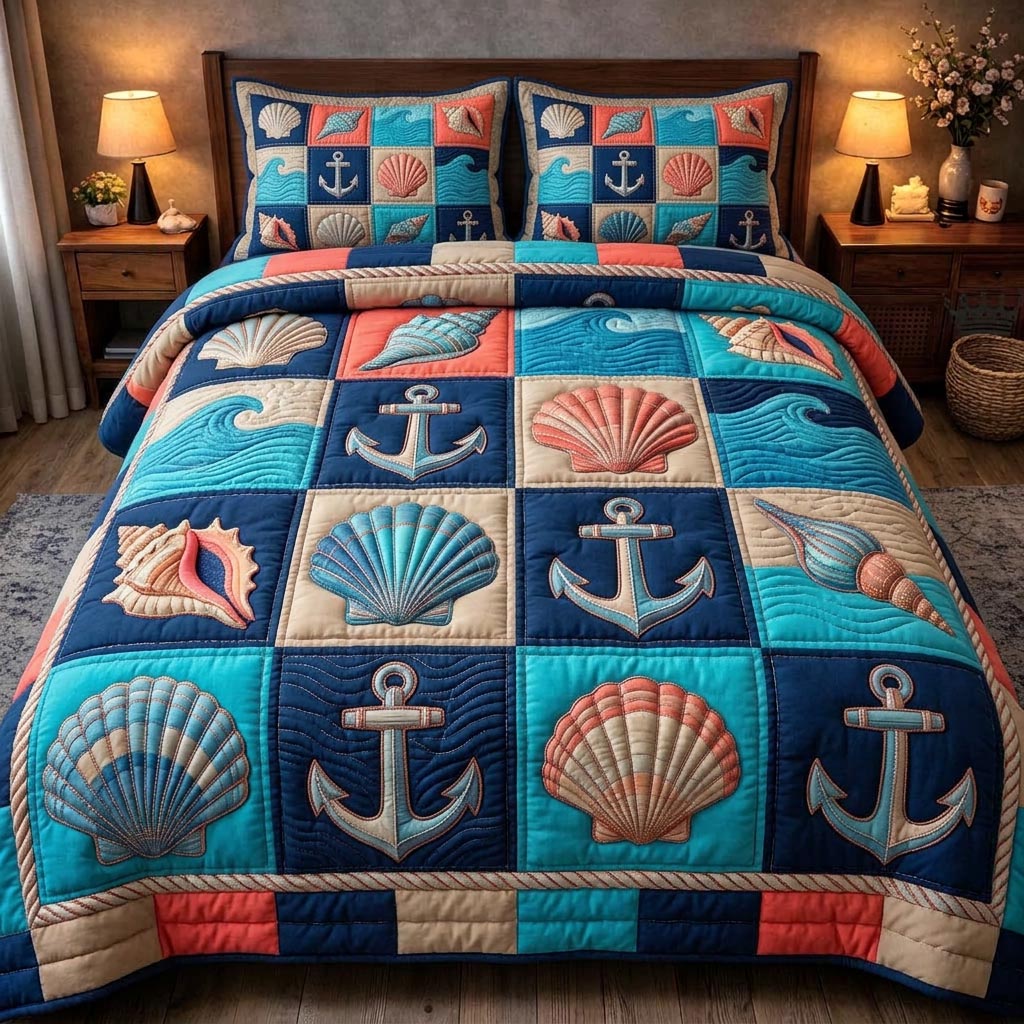 Pearl Ocean 3-Piece Quilted Bedding Set GFTOMA10458