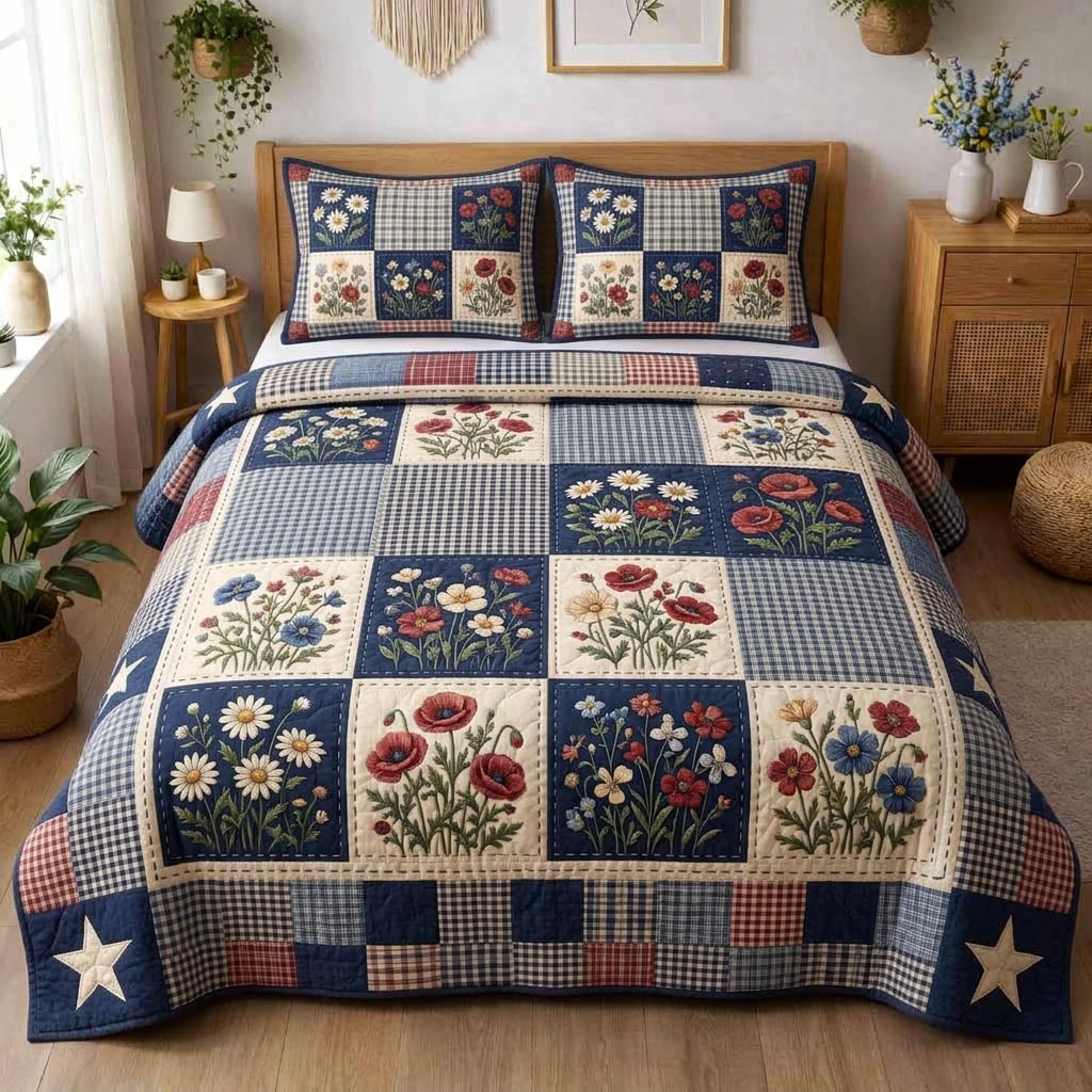 Patriotic Wildflower 3-Piece Quilted Bedding Set GFTOMA10463