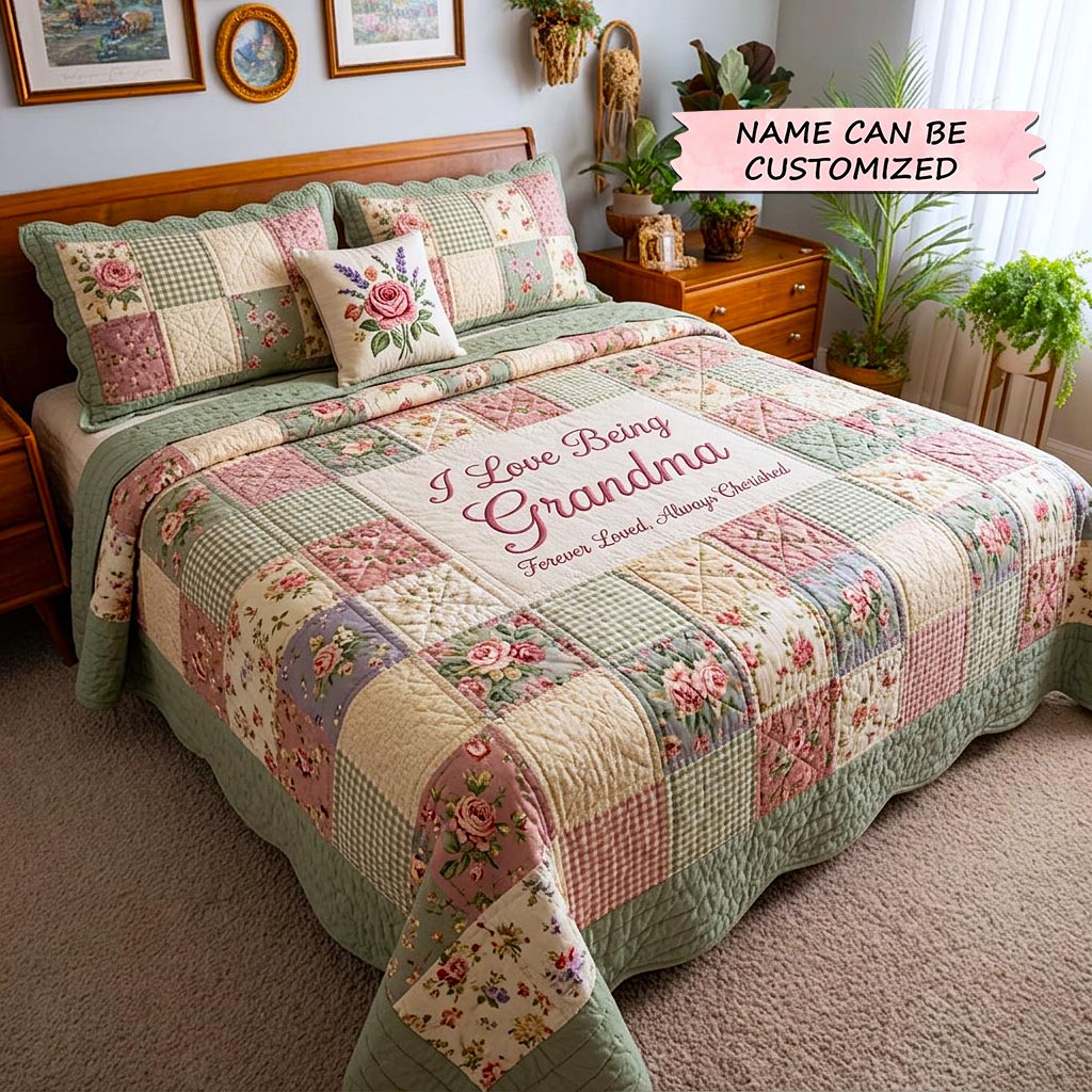 Mom Bloom 3-Piece Quilted Bedding Set QTCUZ GFTOMA10548
