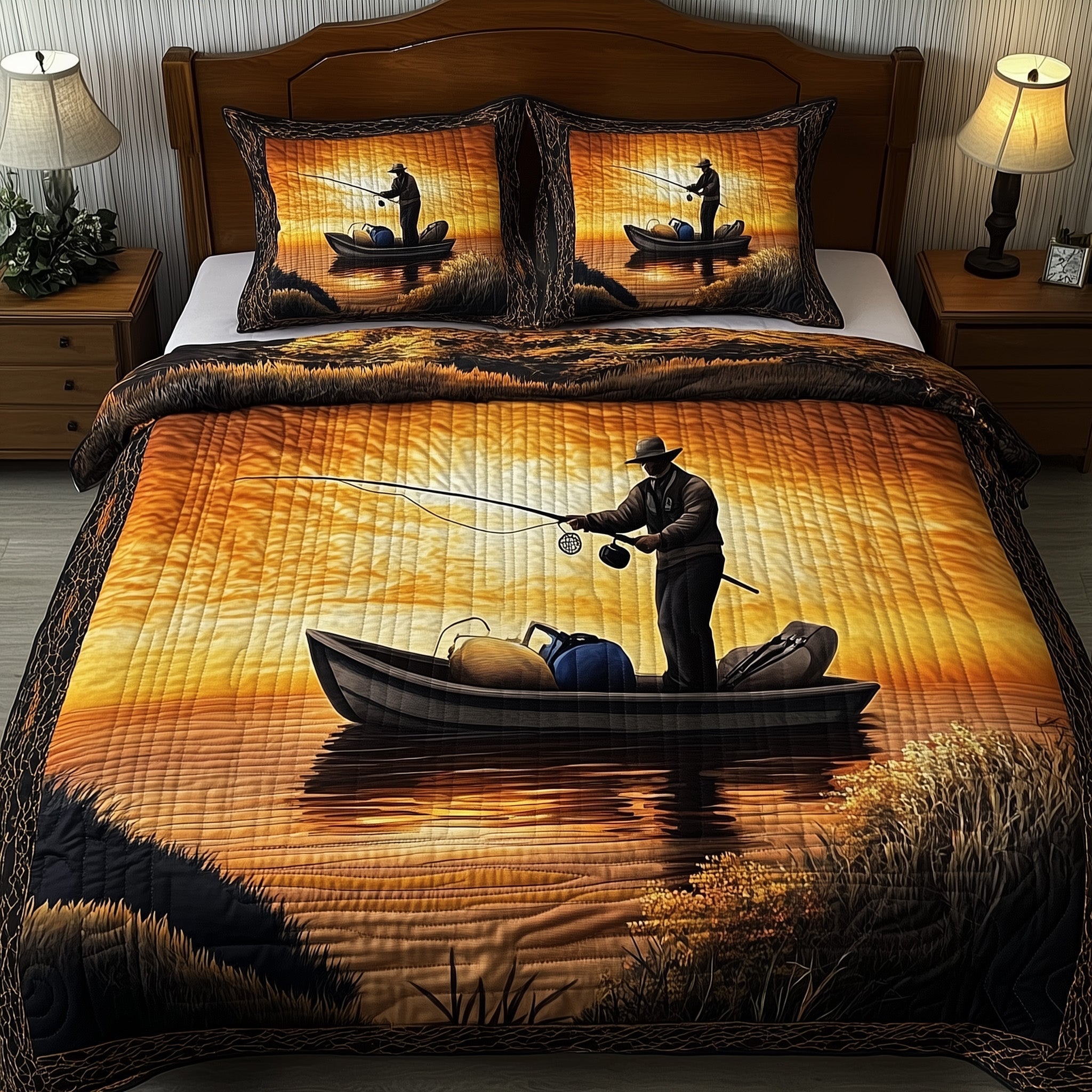 Fishing Delights 3-Piece Quilted Bedding Set GFTOMA1070