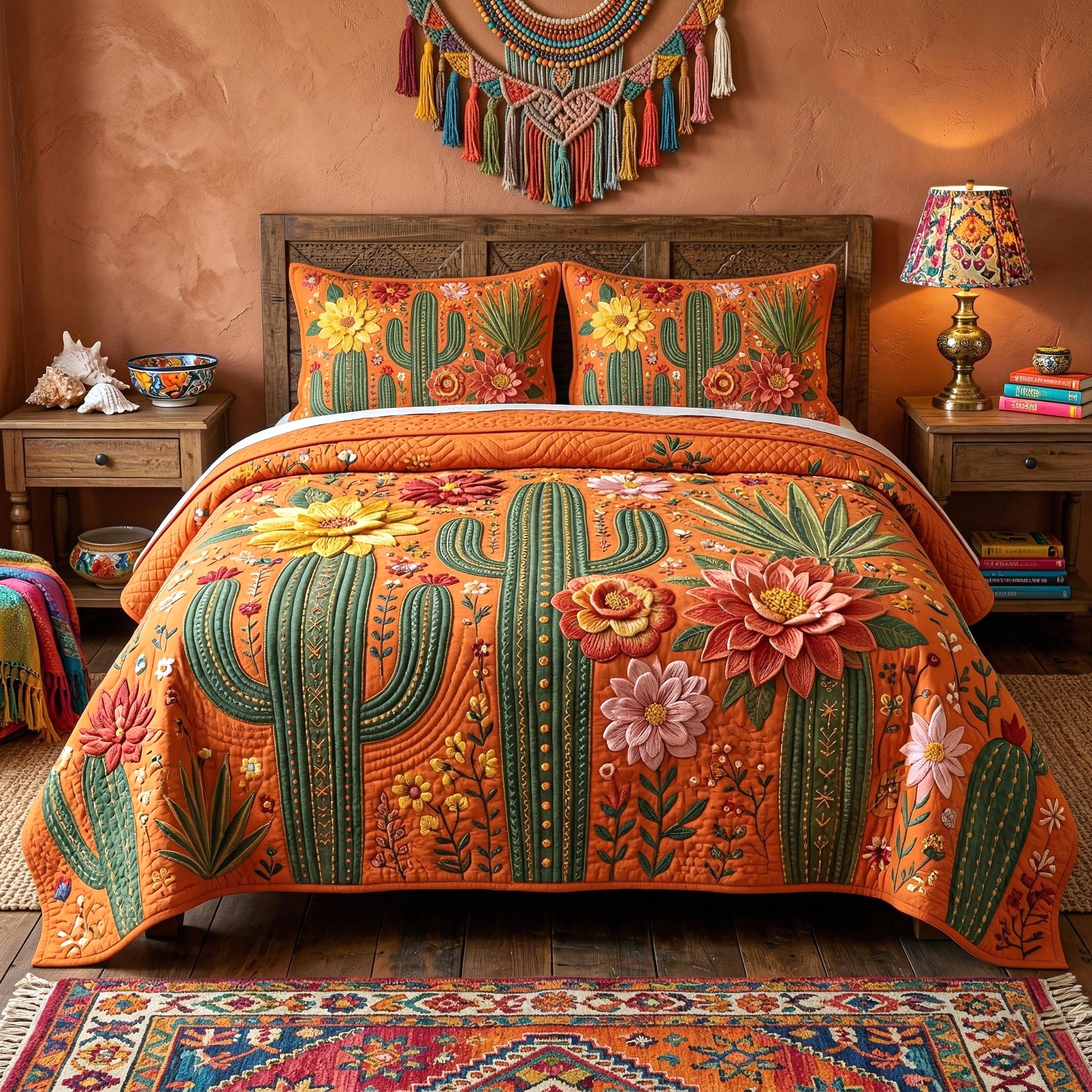Boho Cactus 3-Piece Quilted Bedding Set GFTOMA10803