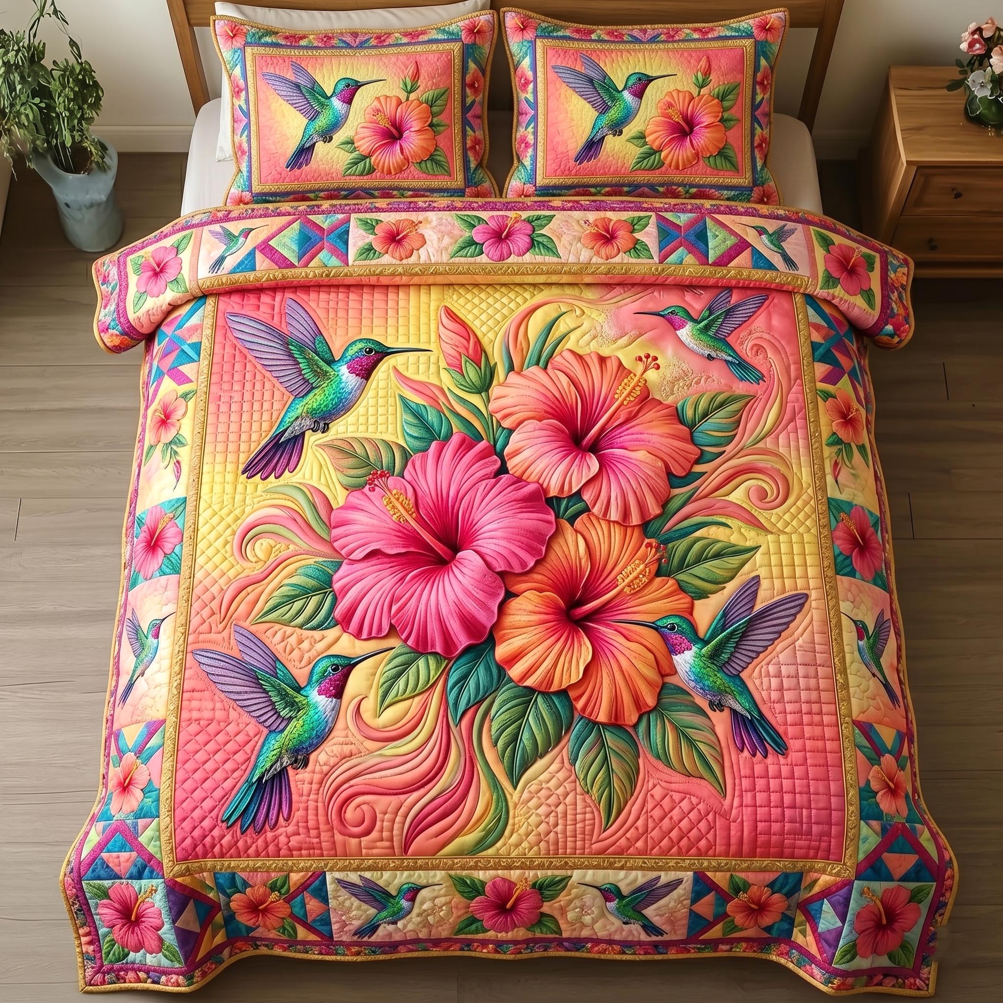 Hummingbird of Hope 3-Piece Quilted Bedding Set GFTOMA11093