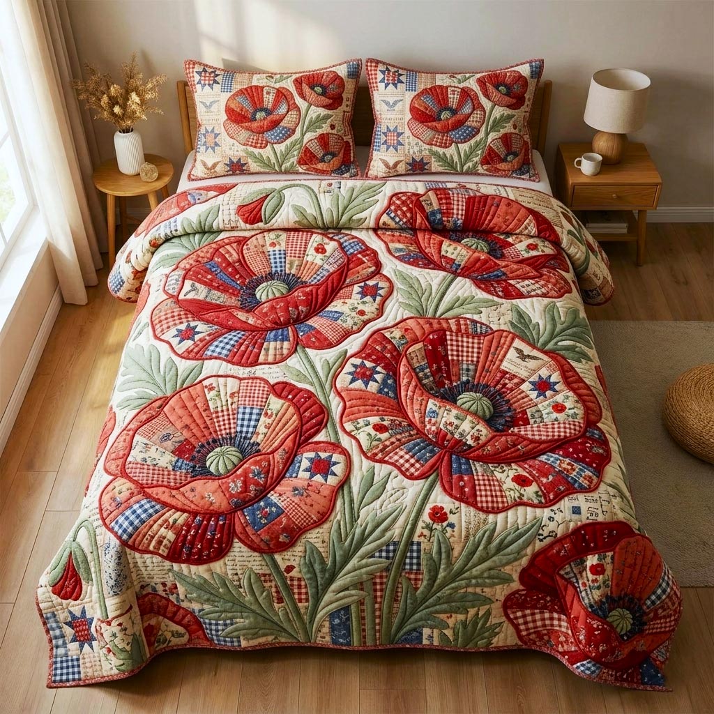 Wild Poppy 3-Piece Quilted Bedding Set GFTOMA11378
