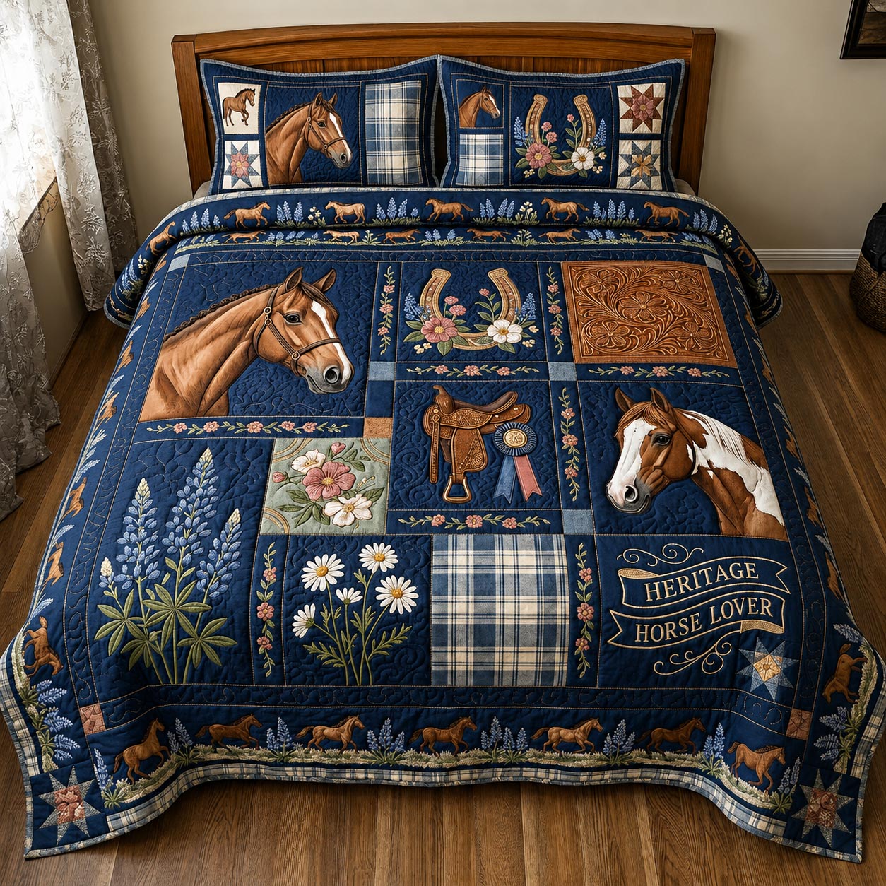 Rustic Horse 3-Piece Quilted Bedding Set GFTOMA11409