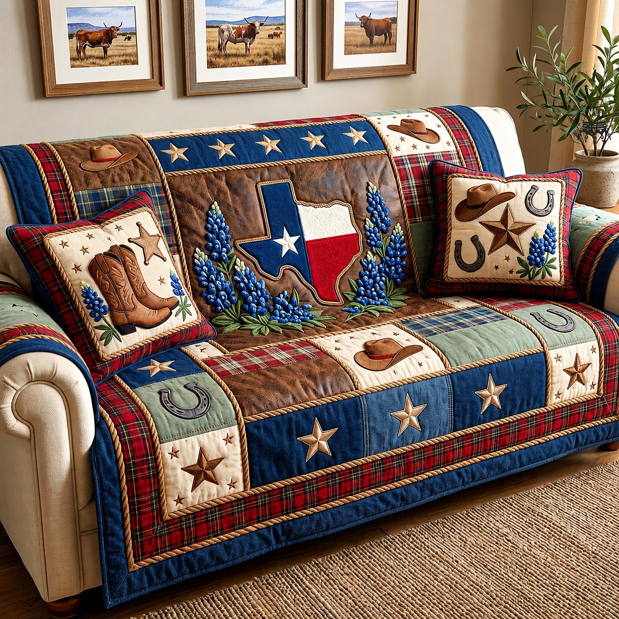 Bluebonnet State Quilted Sofa Cover GFTOMA11710