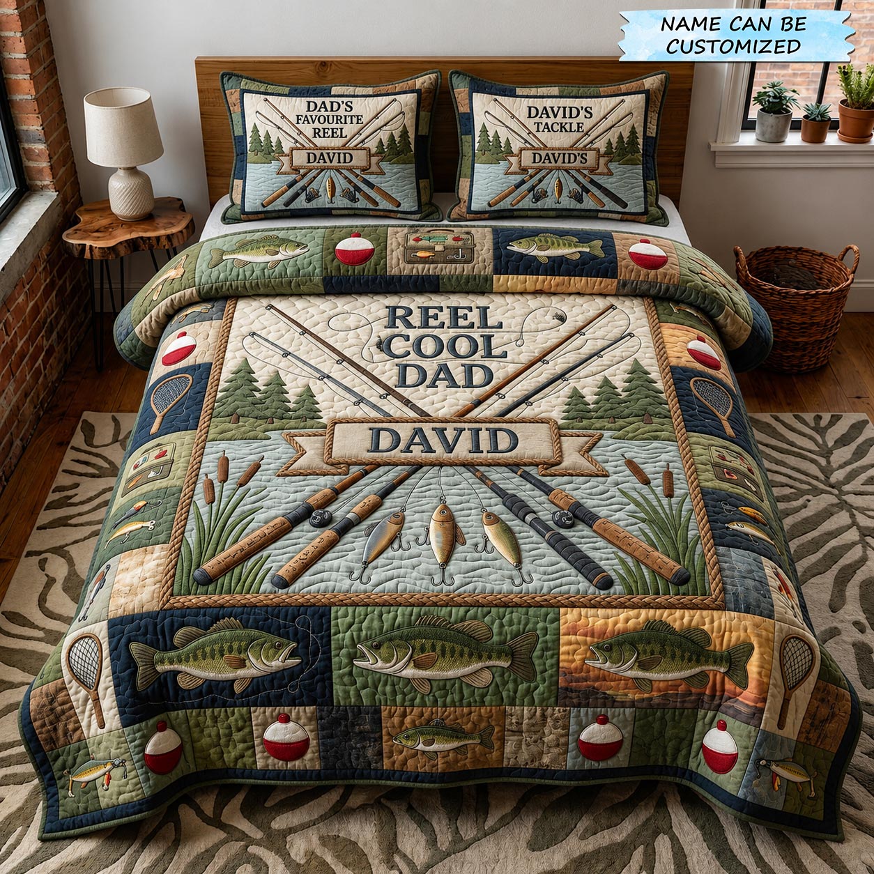 Gone Fishing 3-Piece Quilted Bedding Set QTCUZ GFTOMA11824