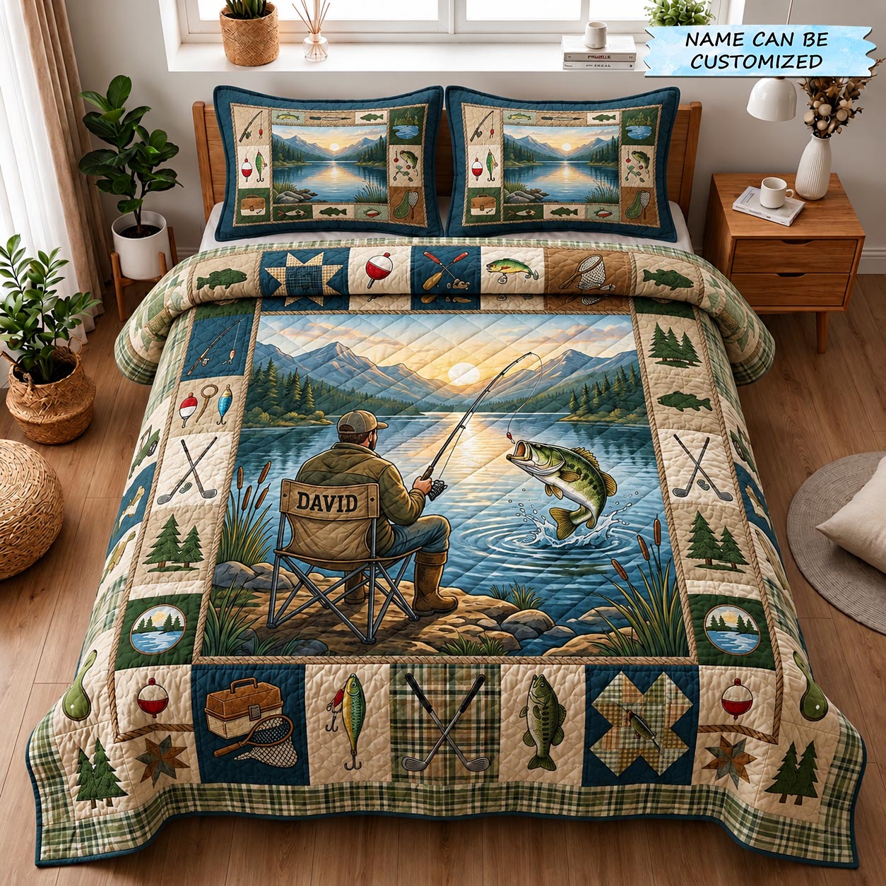 Fishing Vibes 3-Piece Quilted Bedding Set QTCUZ GFTOMA11826
