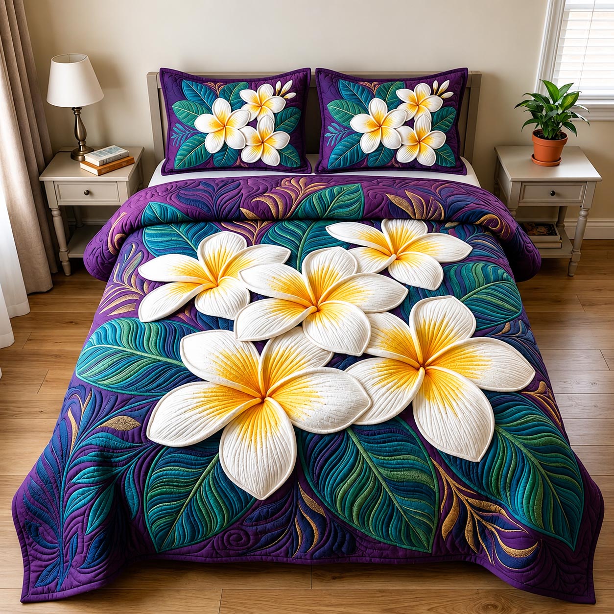 Plumeria Blossom 3-Piece Quilted Bedding Set GFTOMA11888