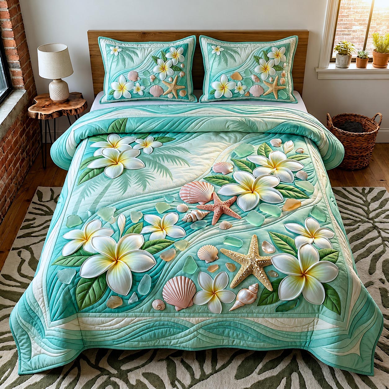 Plumeria Dreams 3-Piece Quilted Bedding Set GFTOMA11889