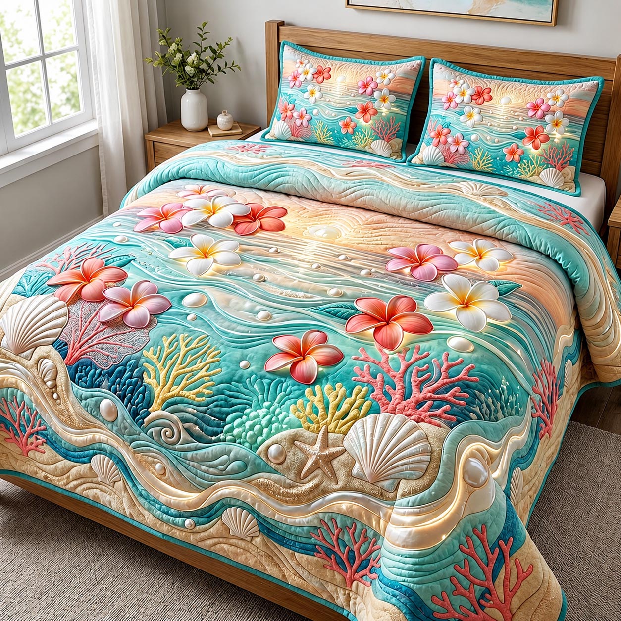 Aloha Blossom 3-Piece Quilted Bedding Set GFTOMA11892
