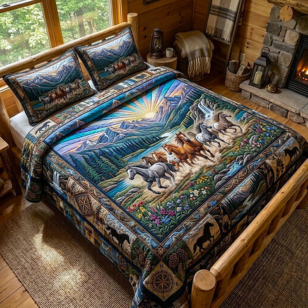 Horse Haven 3-Piece Quilted Bedding Set GFTOMA12139