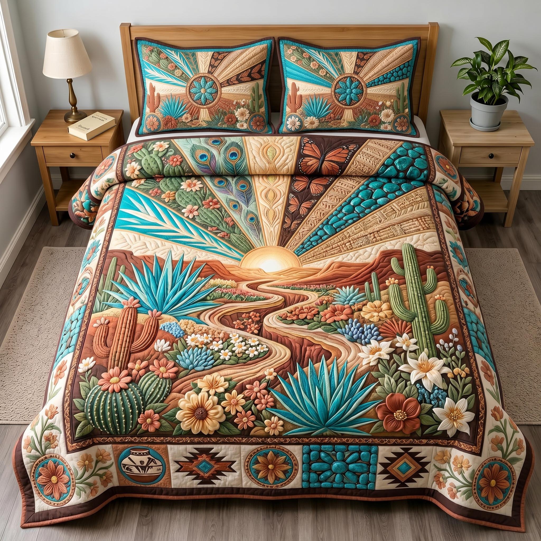 Sunlit Cactus 3-Piece Quilted Bedding Set GFTOMA12298