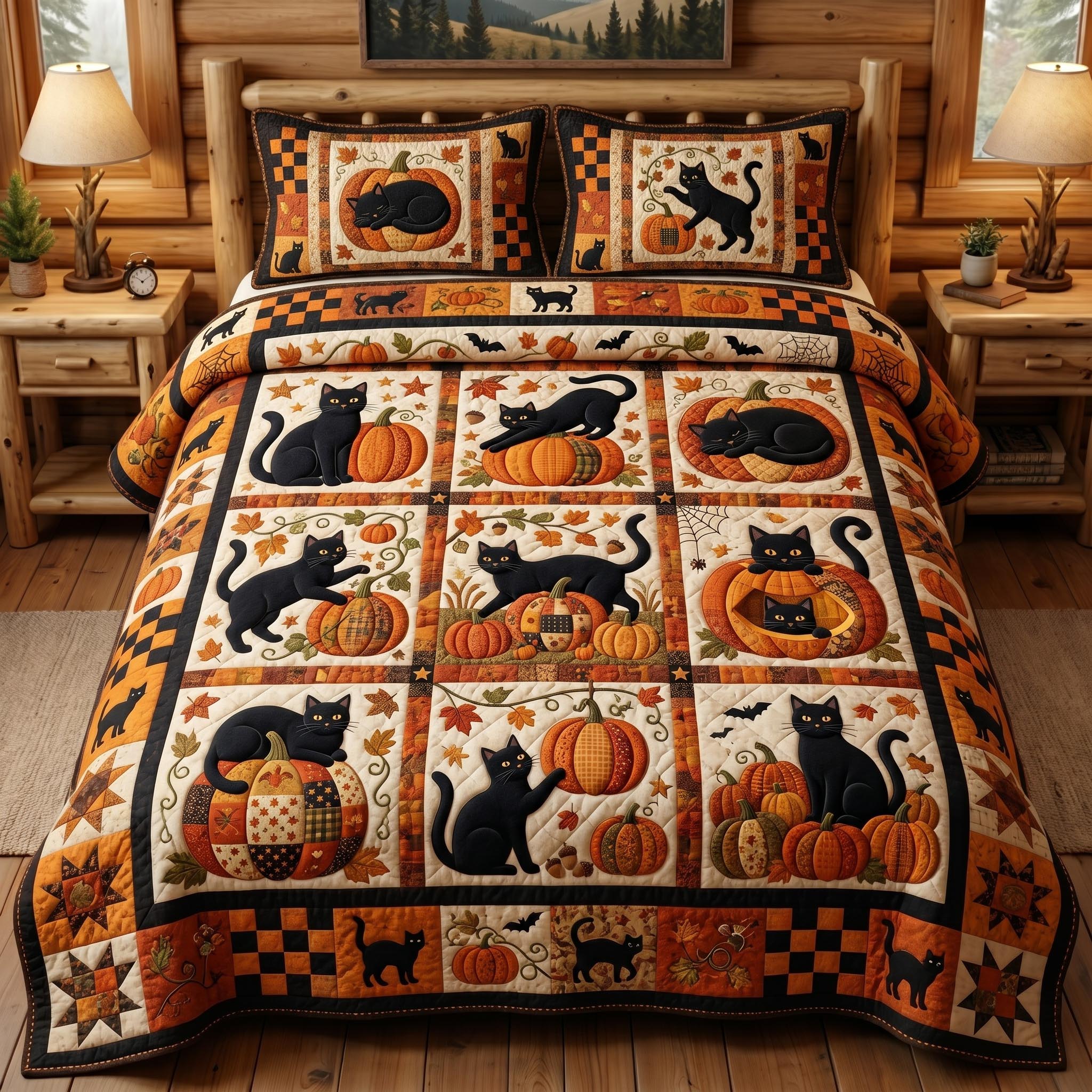 Autumn Whiskers 3-Piece Quilted Bedding Set GFTOMA12347
