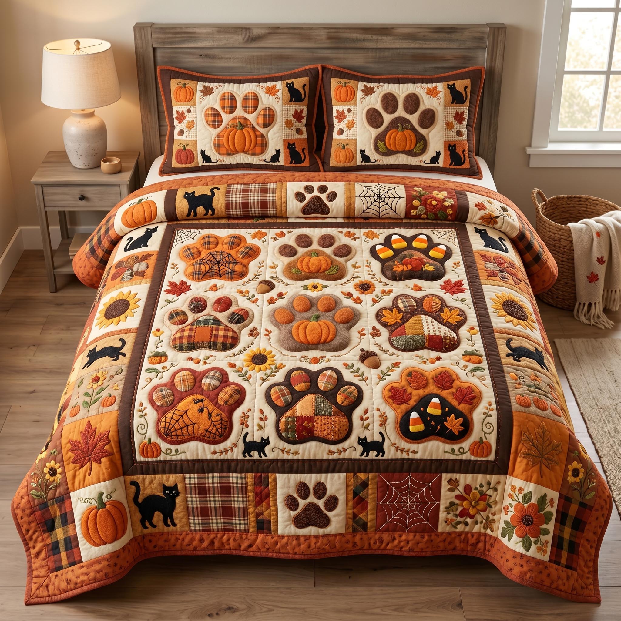 Pumpkin Paws 3-Piece Quilted Bedding Set GFTOMA12348