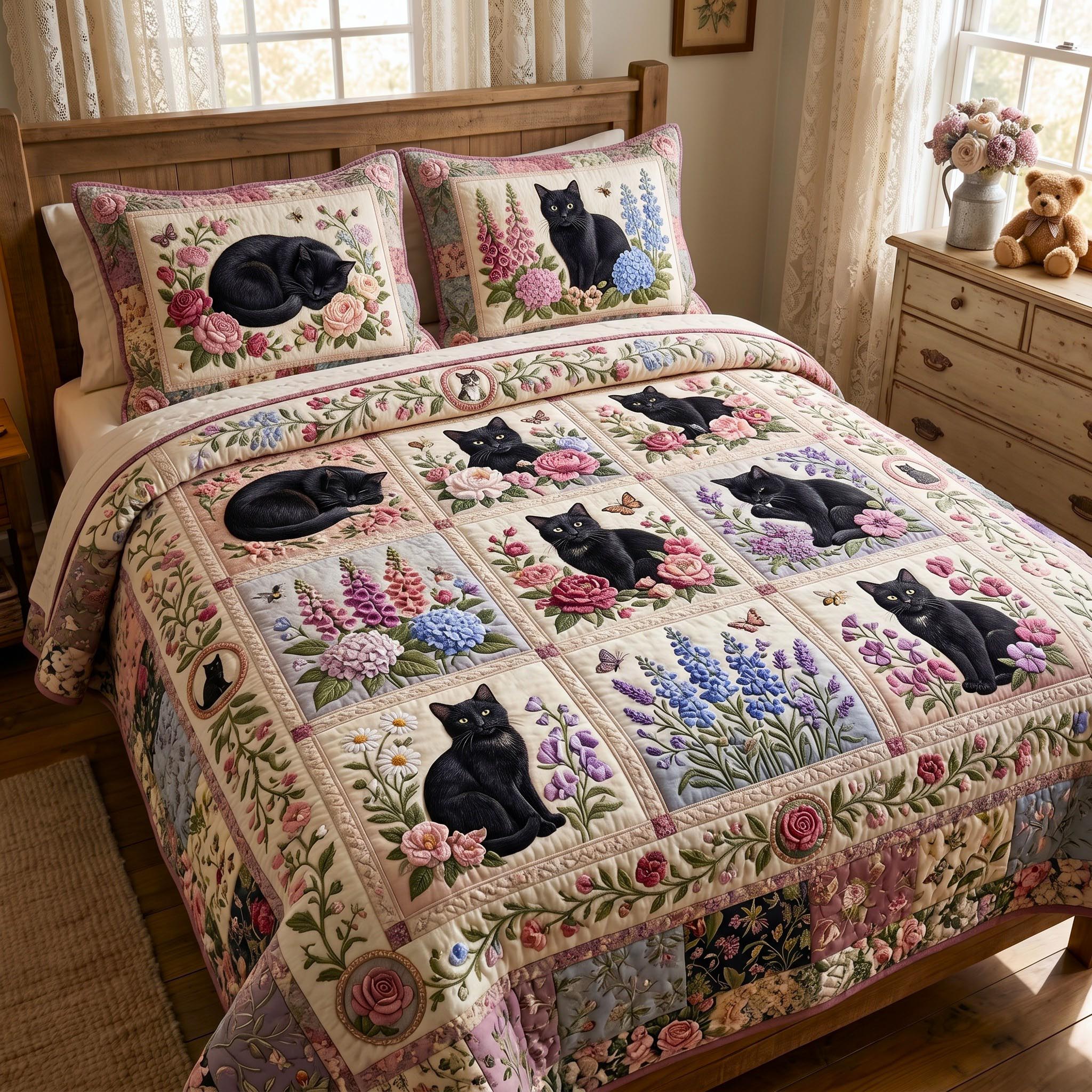 Black Whiskers 3-Piece Quilted Bedding Set GFTOMA12351