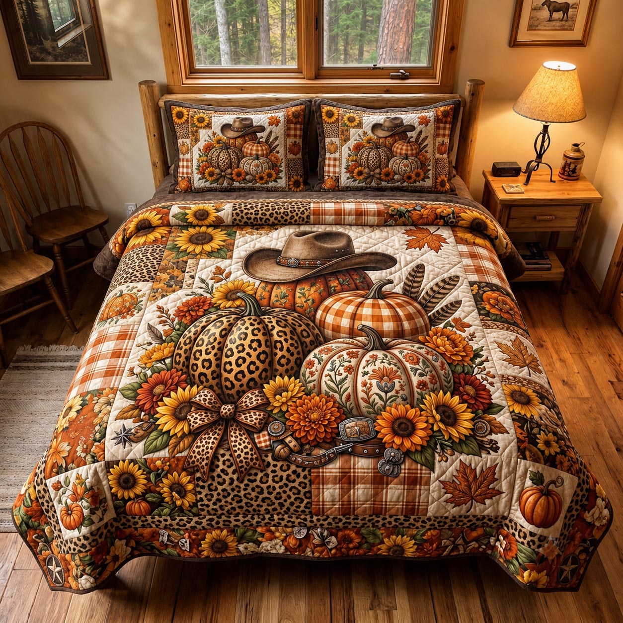 Pumpkin Leopard 3-Piece Quilted Bedding Set GFTOMA12468