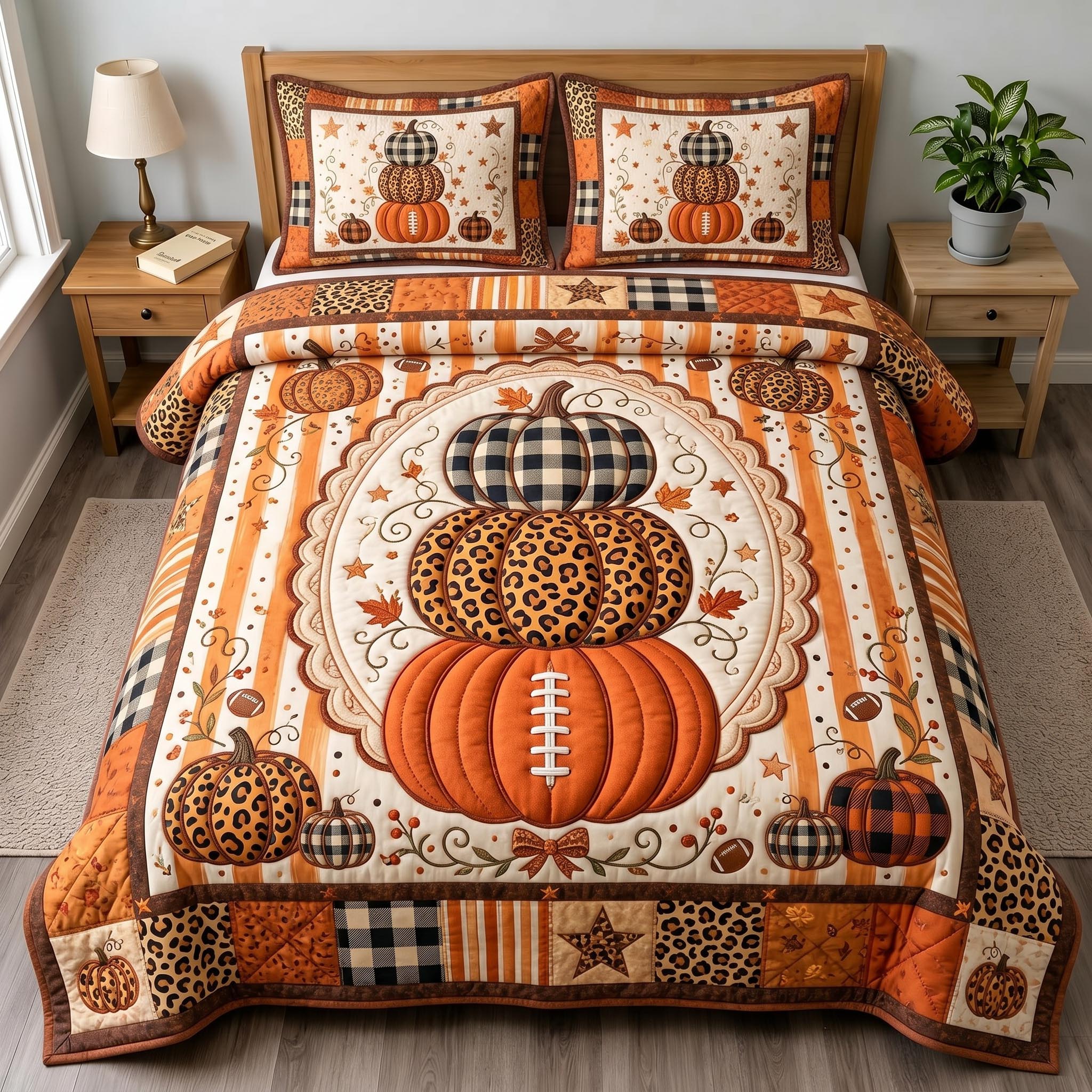 Wild Pumpkin 3-Piece Quilted Bedding Set GFTOMA12469
