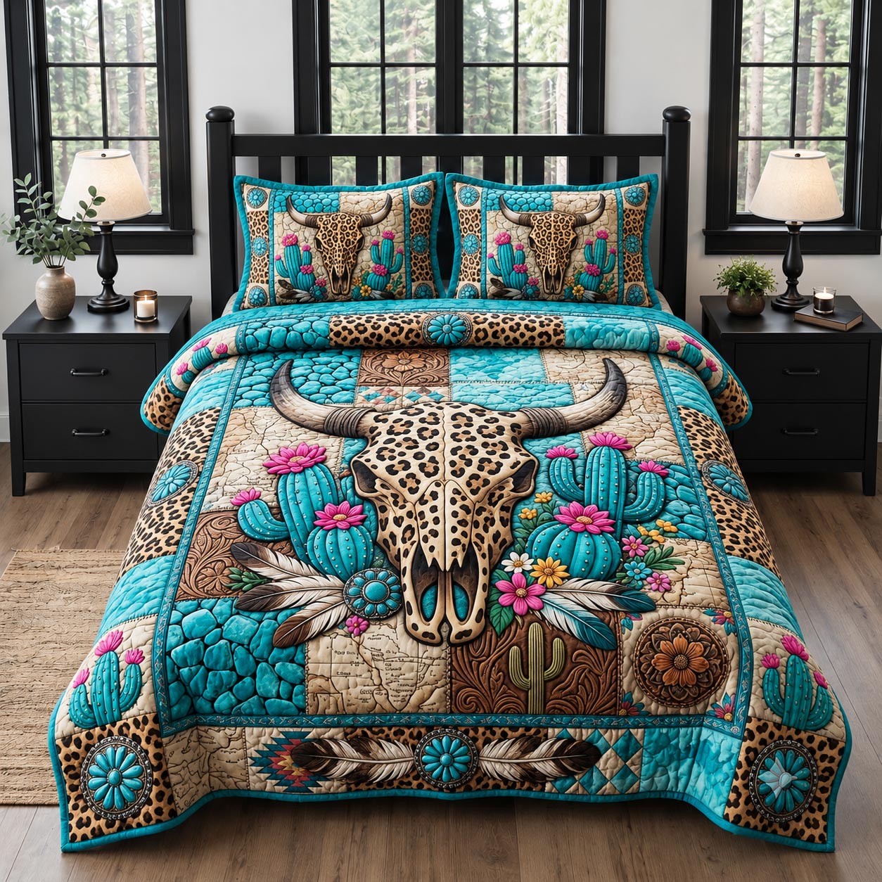 Leopard Cowgirl 3-Piece Quilted Bedding Set GFTOMA12474