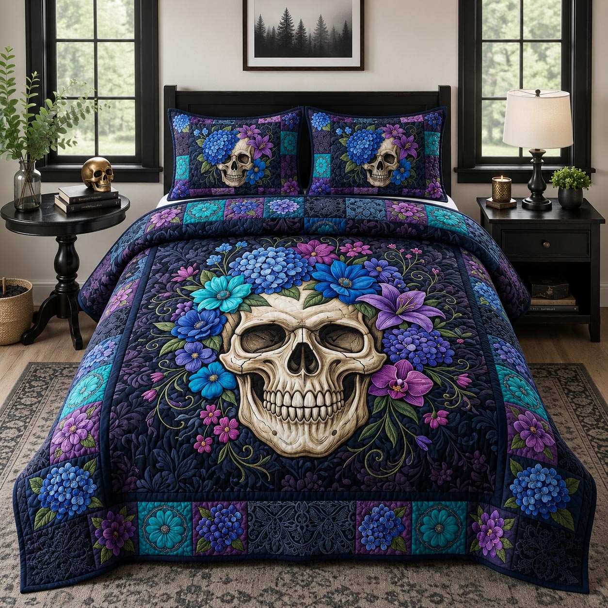 Midnight Skull 3-Piece Quilted Bedding Set GFTOMA12481