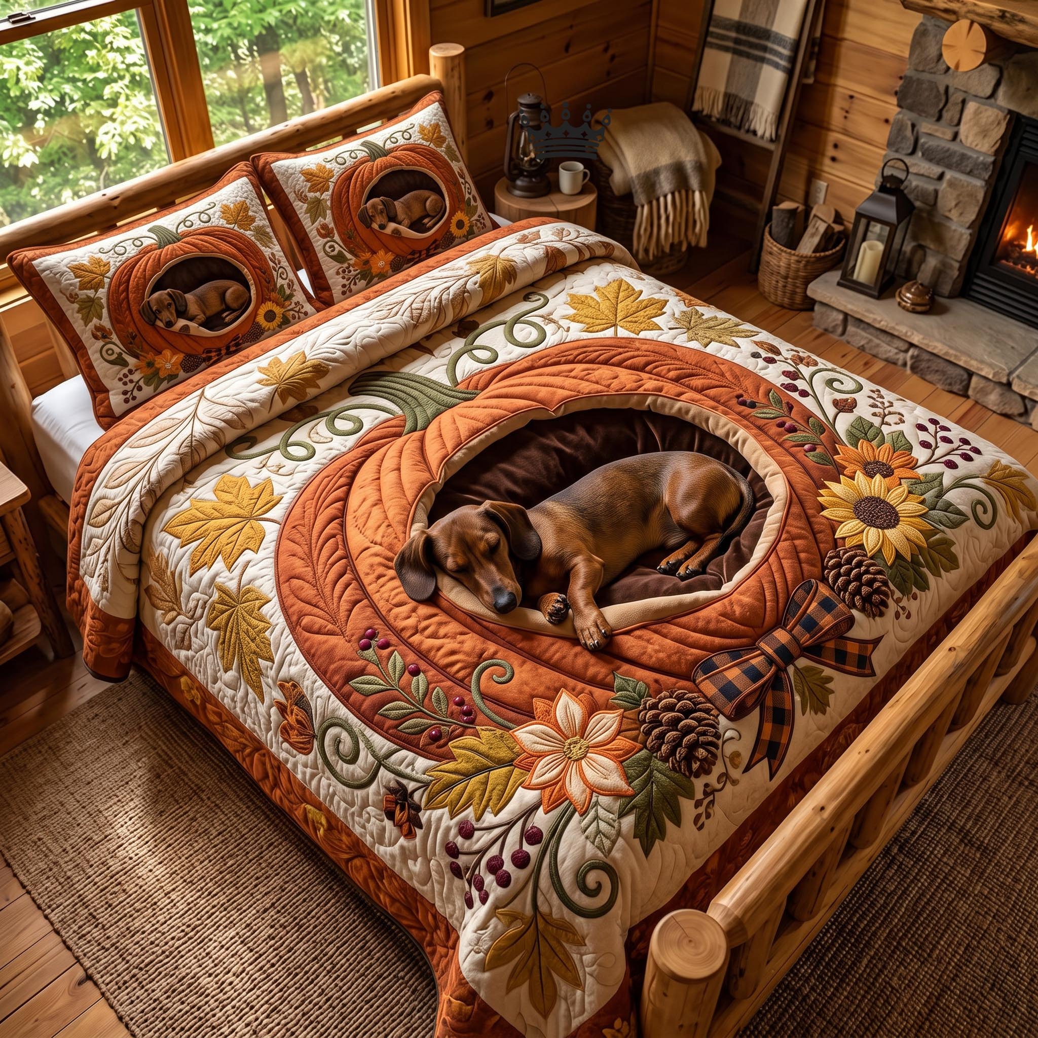 Autumn Dachshund 3-Piece Quilted Bedding Set GFTOMA12719