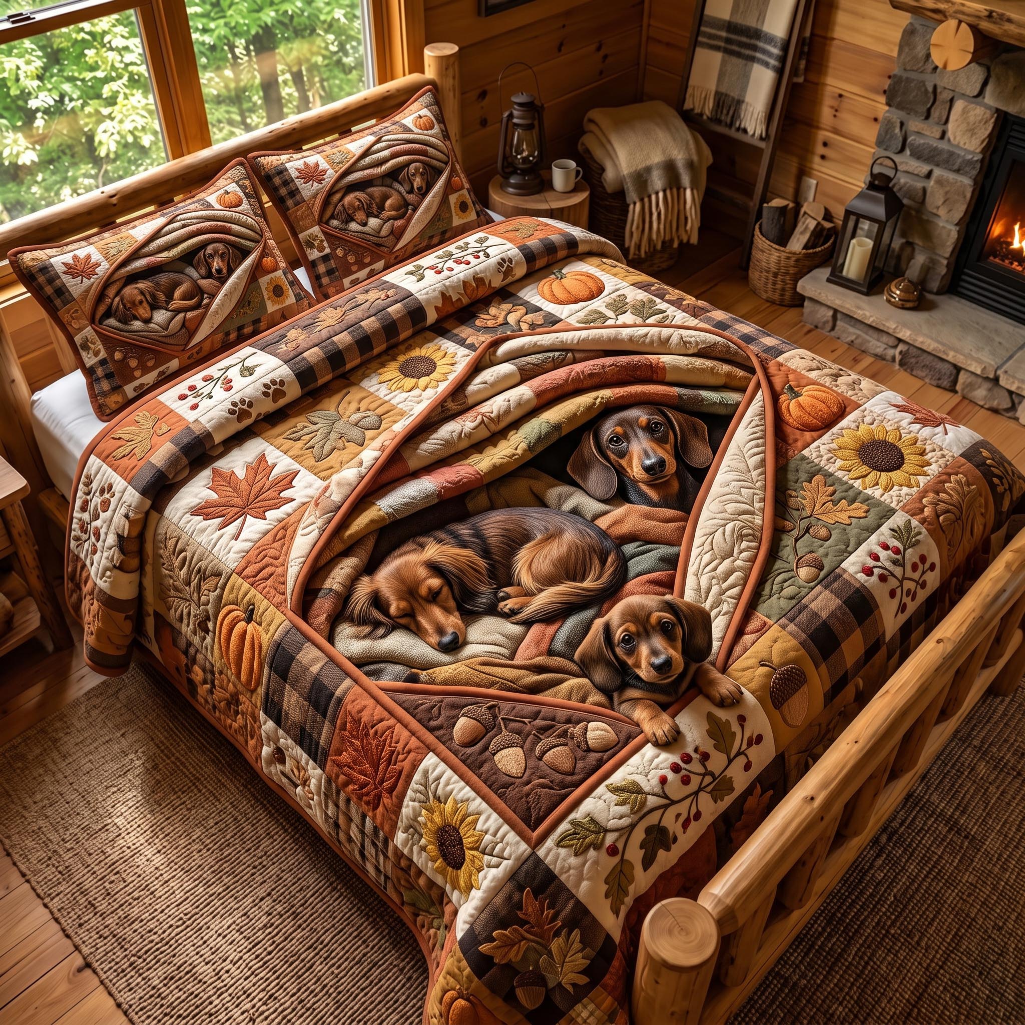 Dachshund Harvest 3-Piece Quilted Bedding Set GFTOMA12721