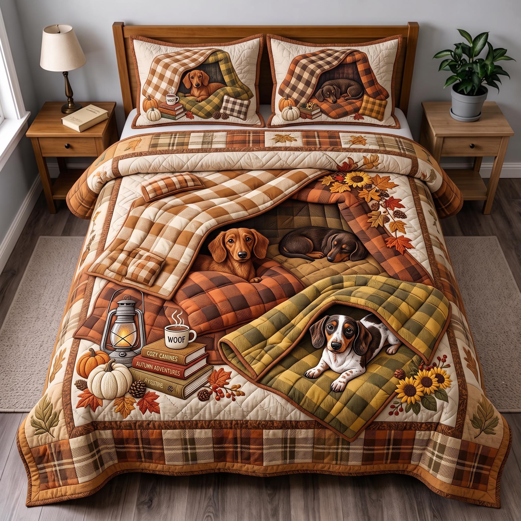 Cozy Dachshund 3-Piece Quilted Bedding Set GFTOMA12724