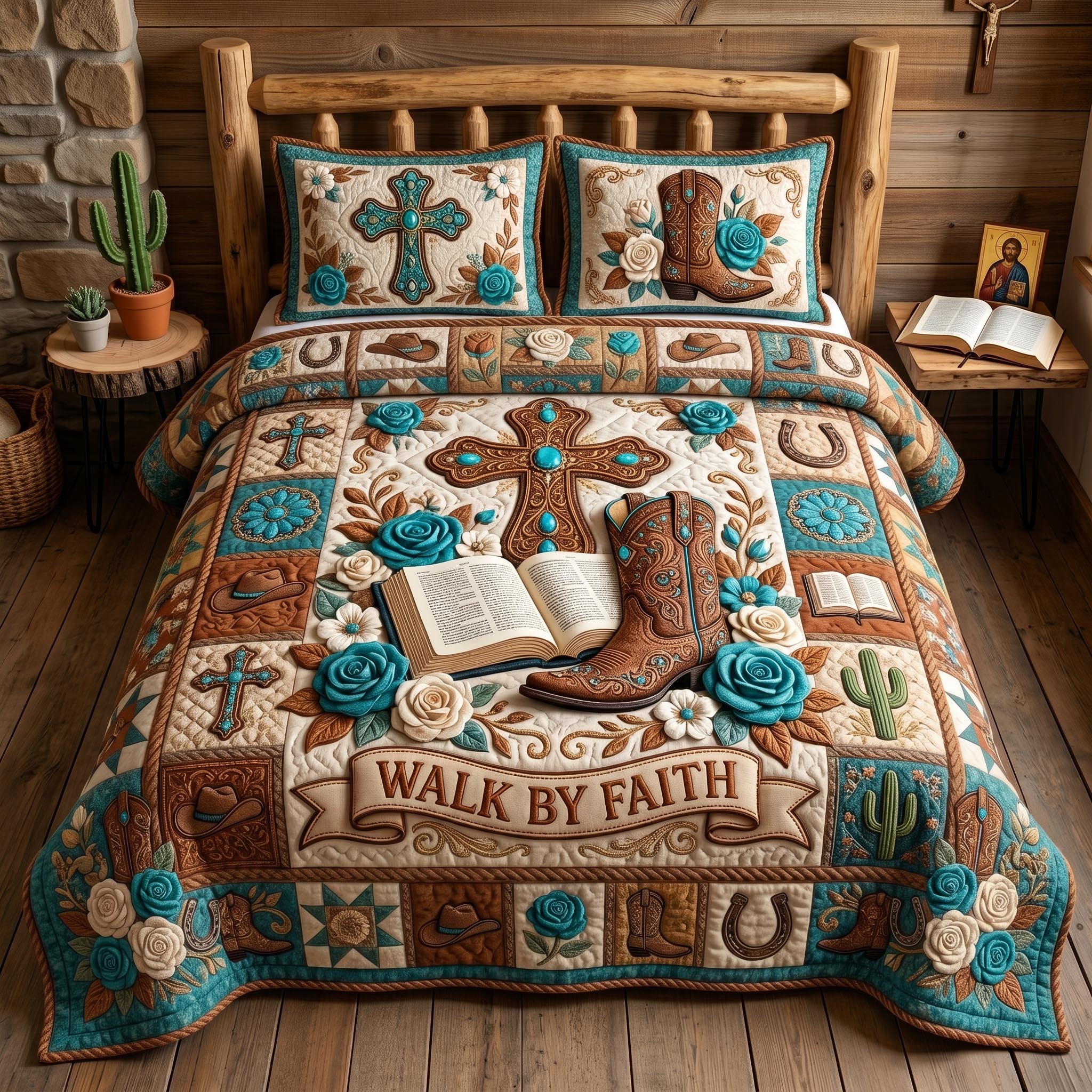 Faith Trails 3-Piece Quilted Bedding Set GFTOMA12824
