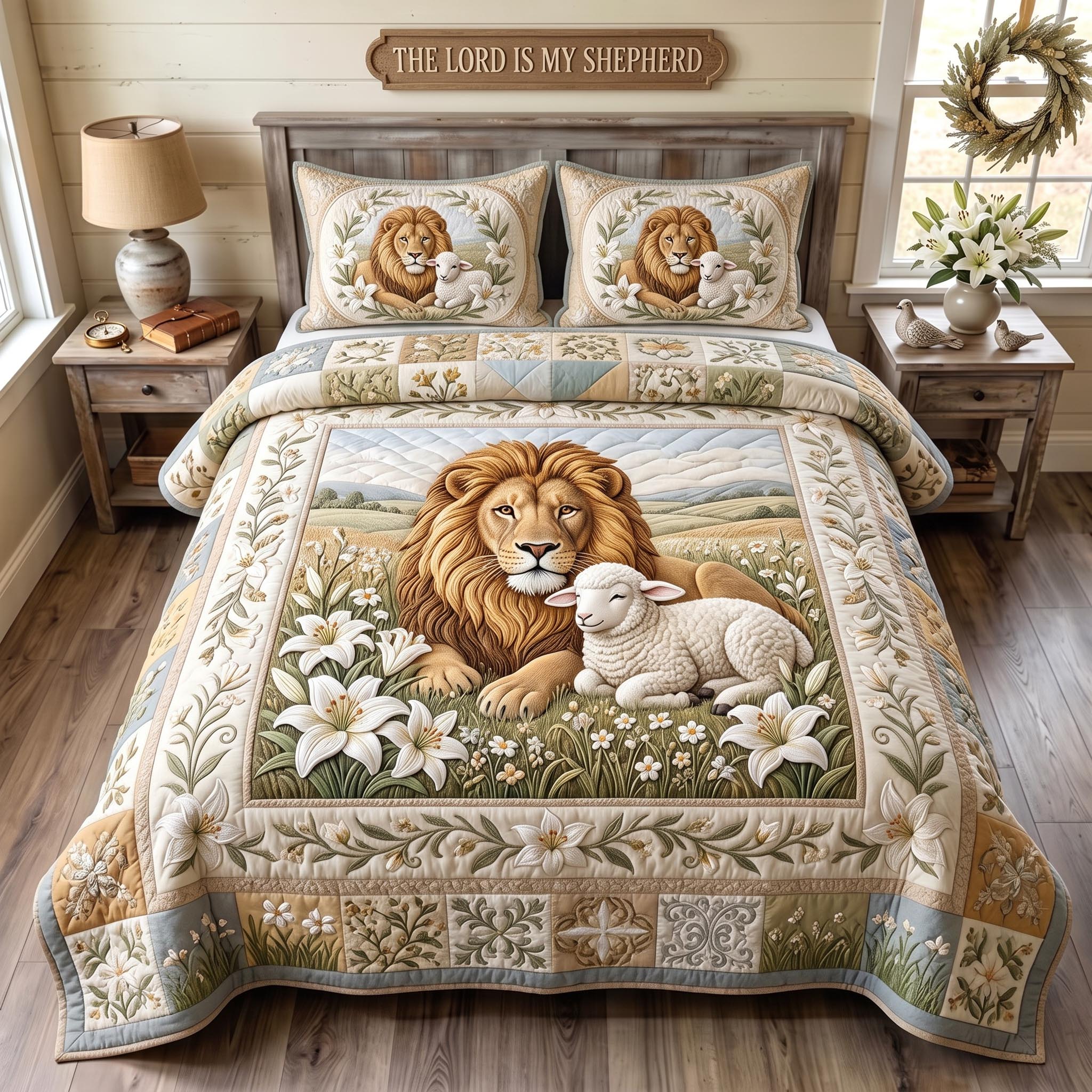 Lion Lamb 3-Piece Quilted Bedding Set GFTOMA12825
