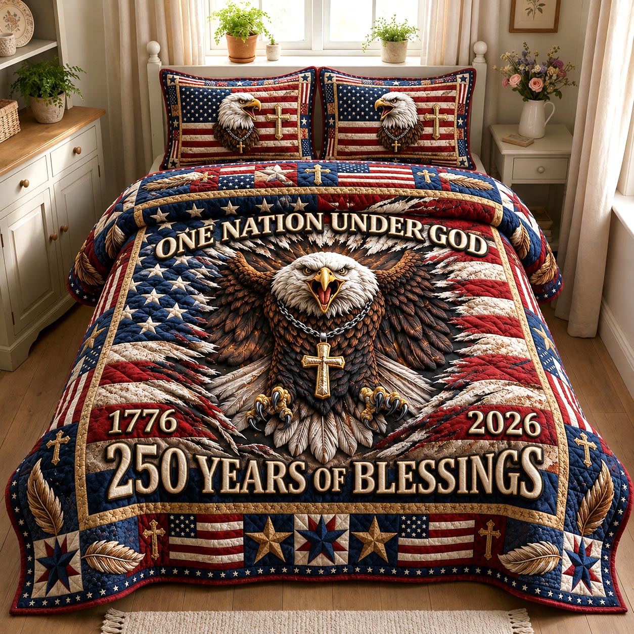 American Faith 3-Piece Quilted Bedding Set GFTOMA12934