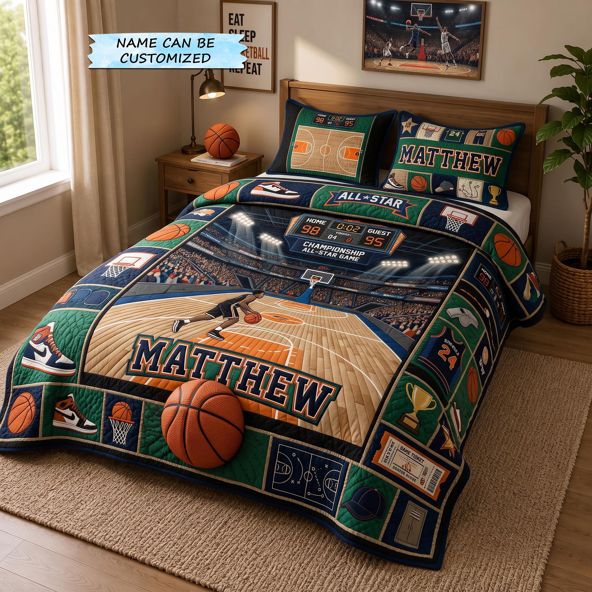 Personalized Basketball Champion 3-Piece Quilted Bedding Set QTCUZ GFTOMA13001