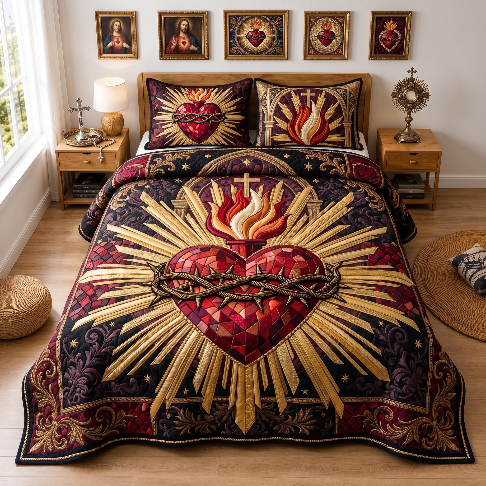 Holy Heart 3-Piece Quilted Bedding Set GFTOMA13035