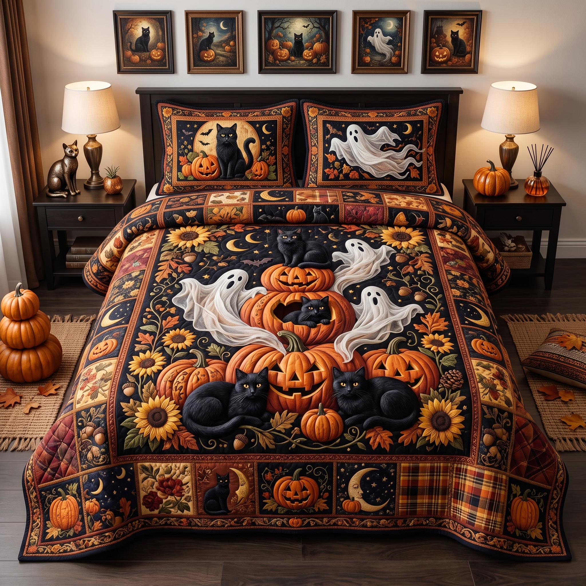 Autumn Cat 3-Piece Quilted Bedding Set GFTOMA13042