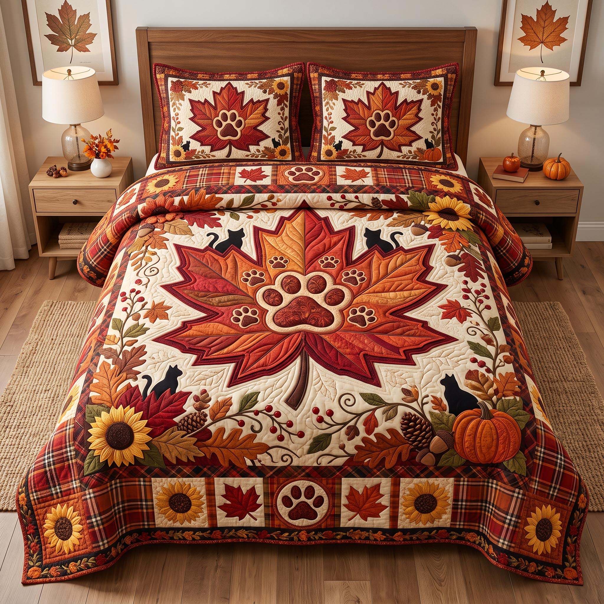 Autumn Cat 3-Piece Quilted Bedding Set GFTOMA13043