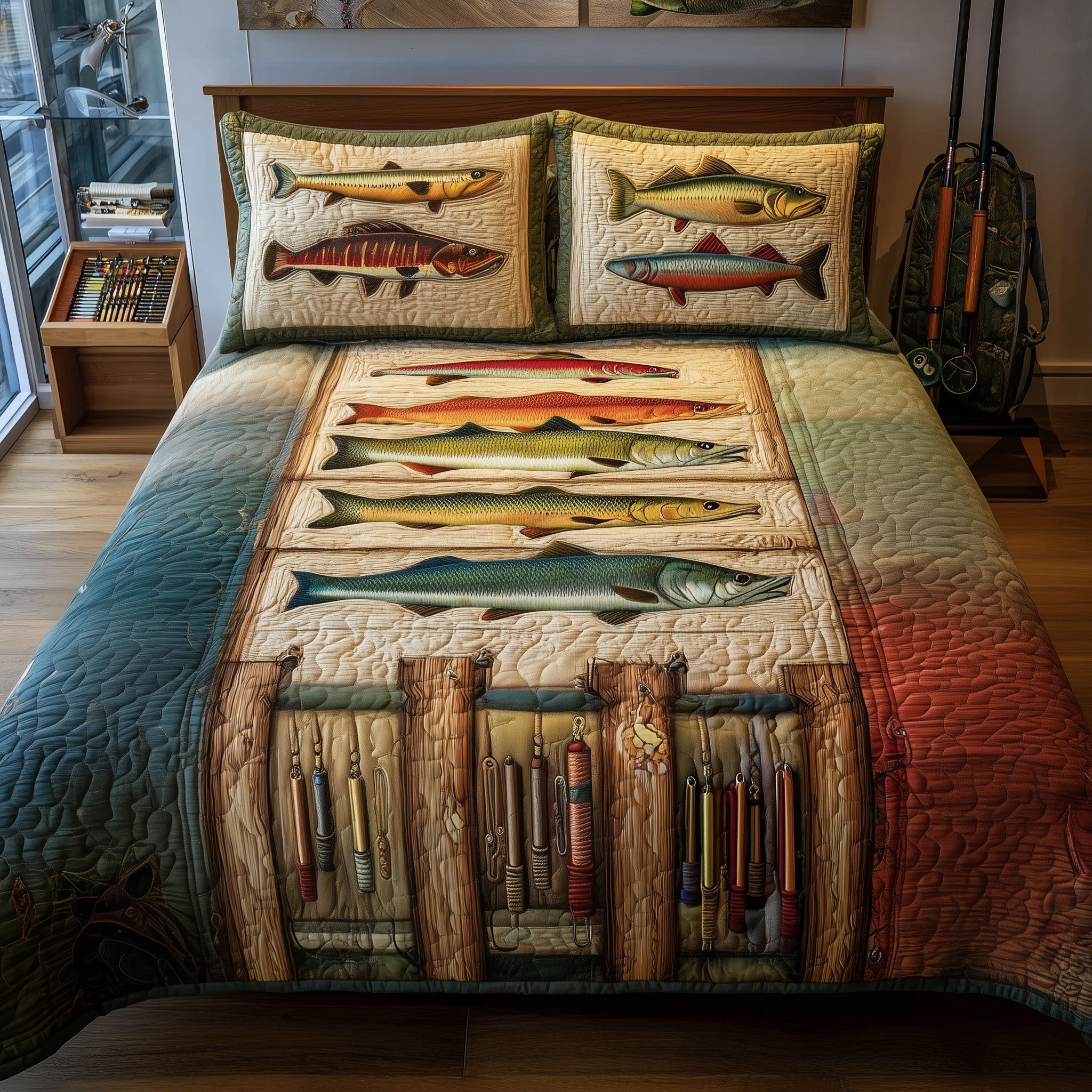 Fishing Delights 3-Piece Quilted Bedding Set GFTOMA2197