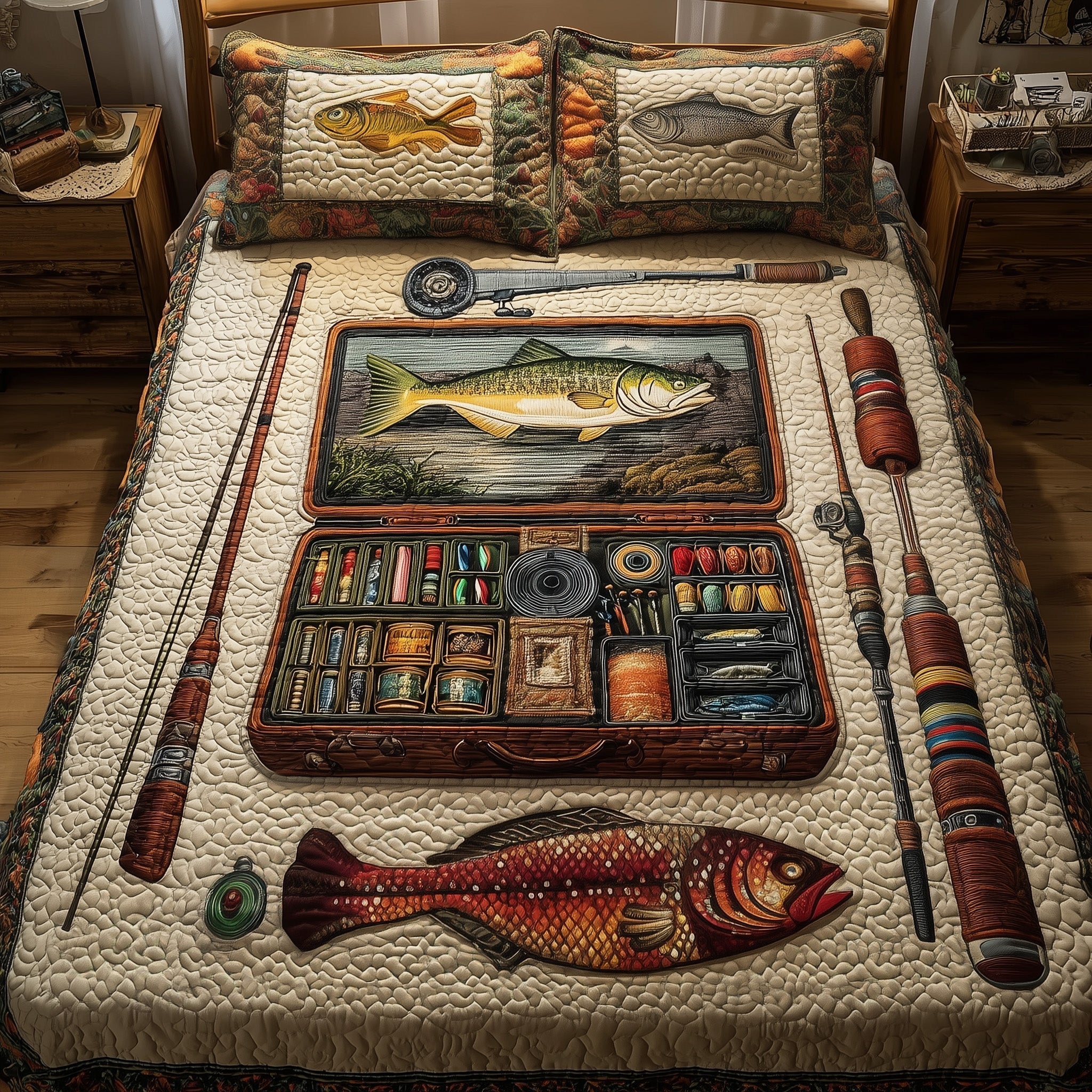 Fishing Delights 3-Piece Quilted Bedding Set GFTOMA2199