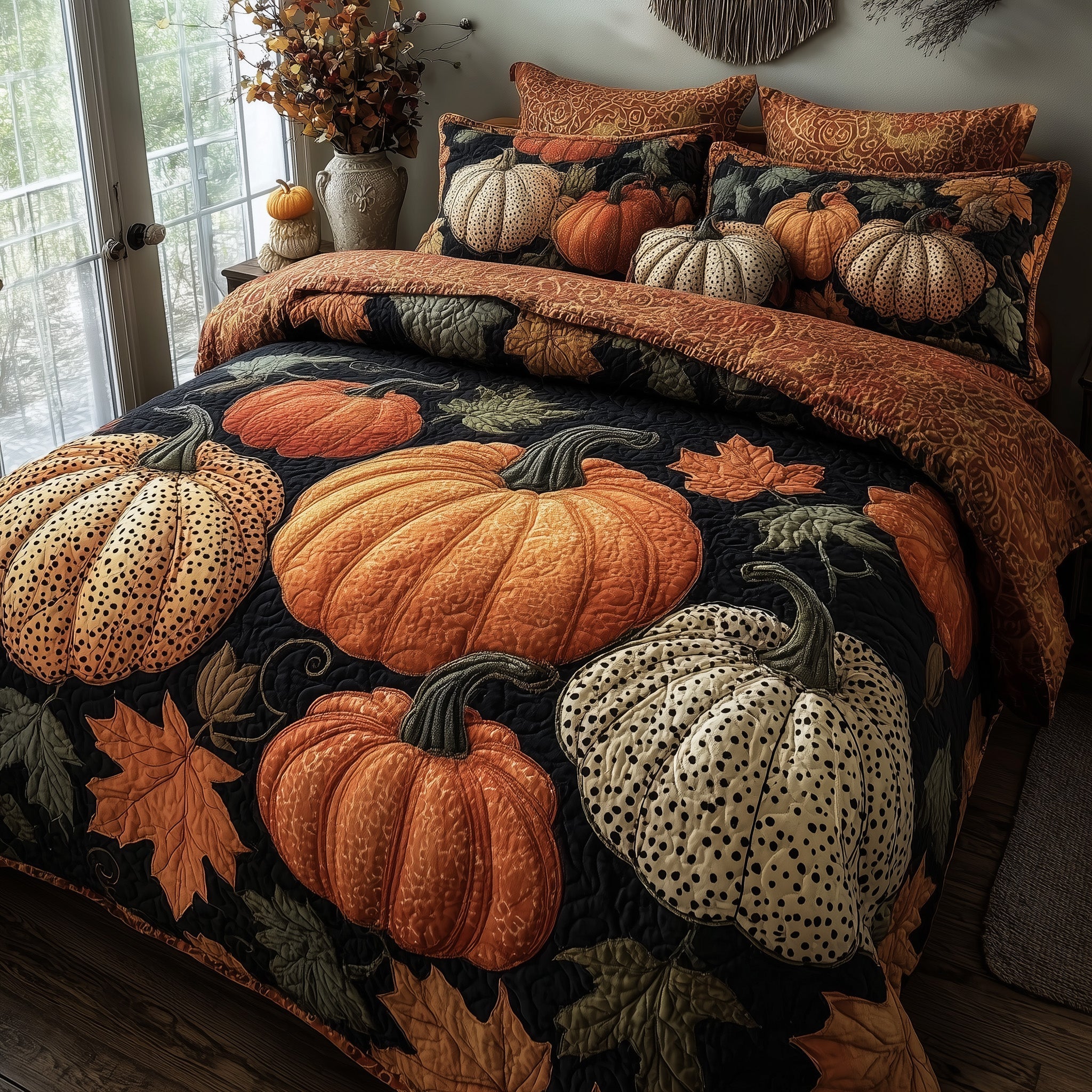 Pumpkin Delight 3-Piece Quilted Bedding Set GFTOMA3723