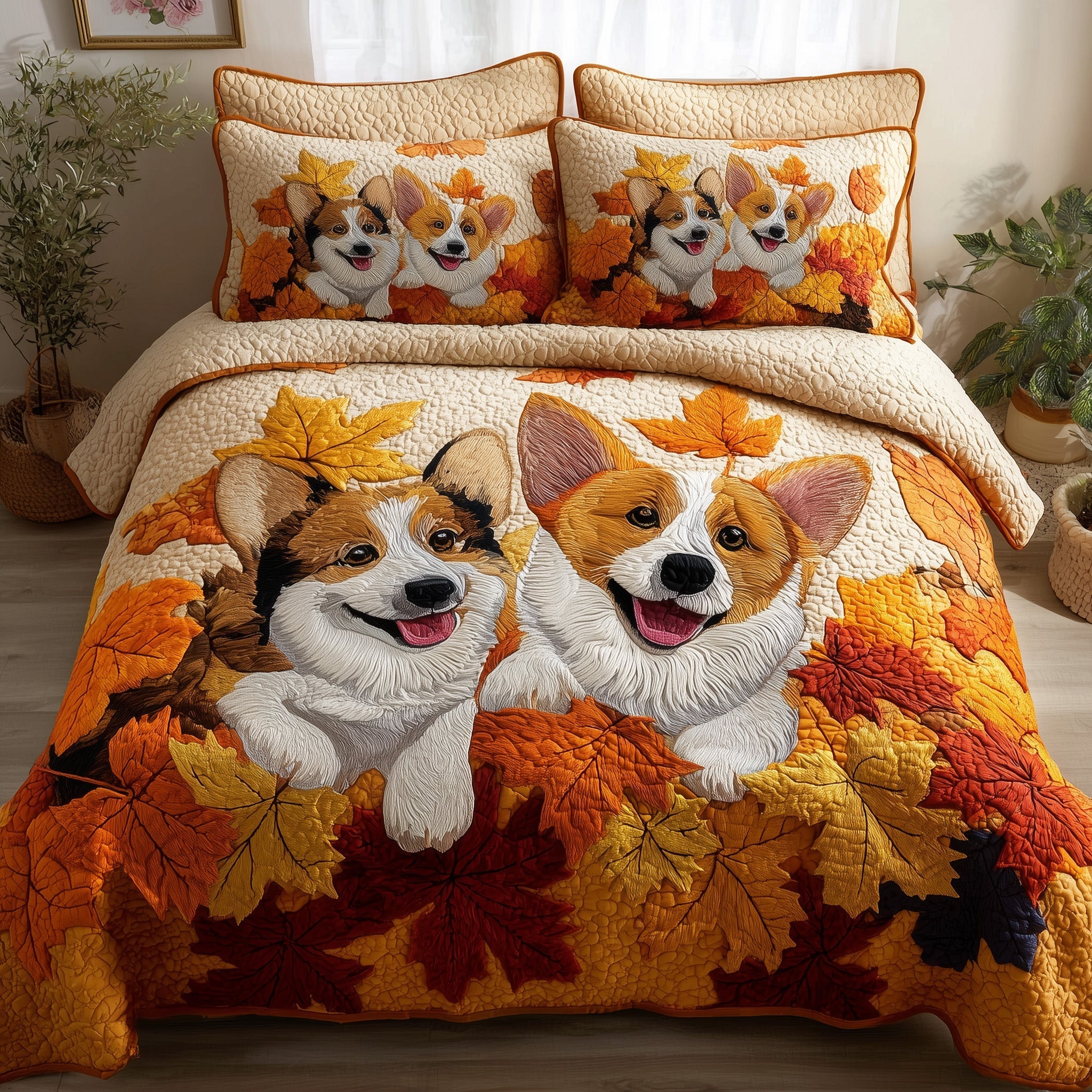 Autumn Corgi 3-Piece Quilted Bedding Set GFTOMA4220