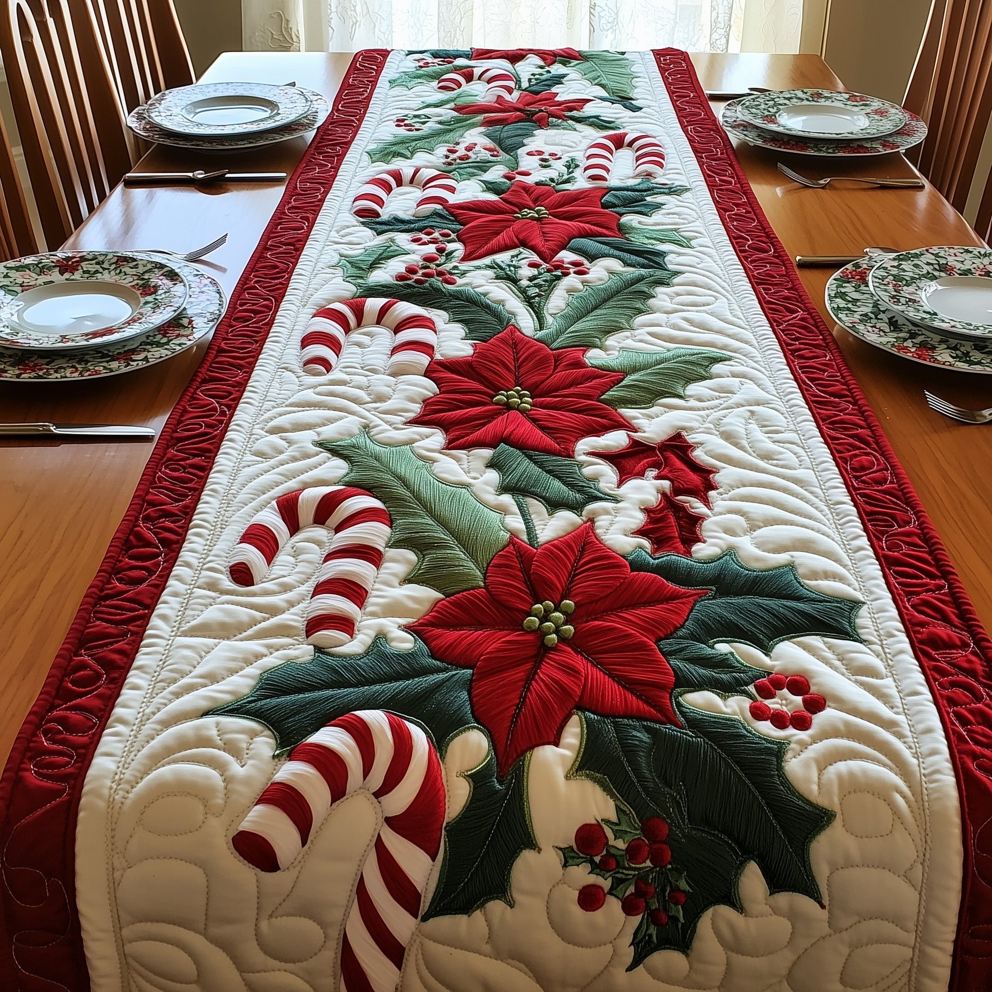 Poinsettia EleganceQuilted Table Runner GFTOMA5334
