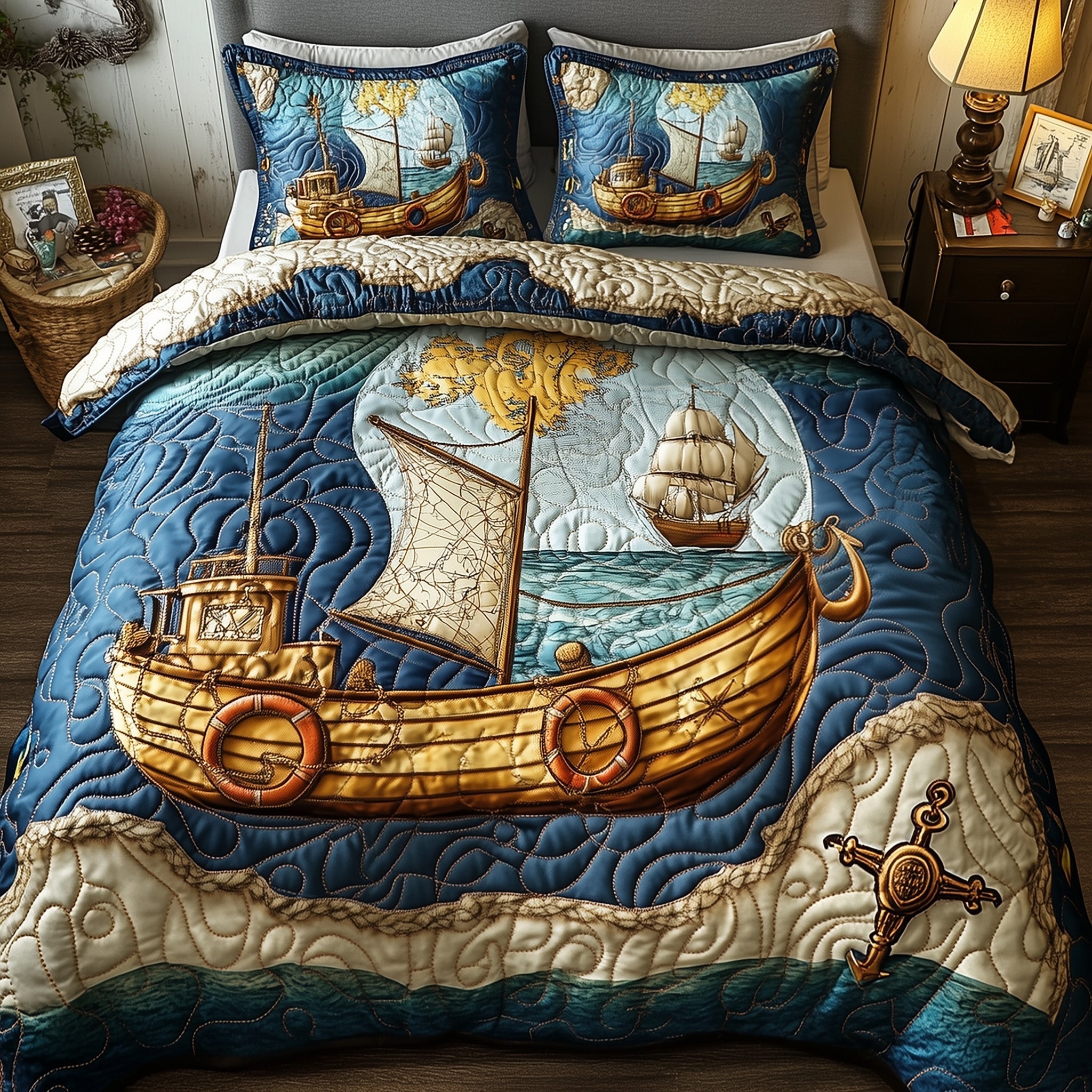 Nautical 3-Piece Quilted Bedding Set GFTOMA575
