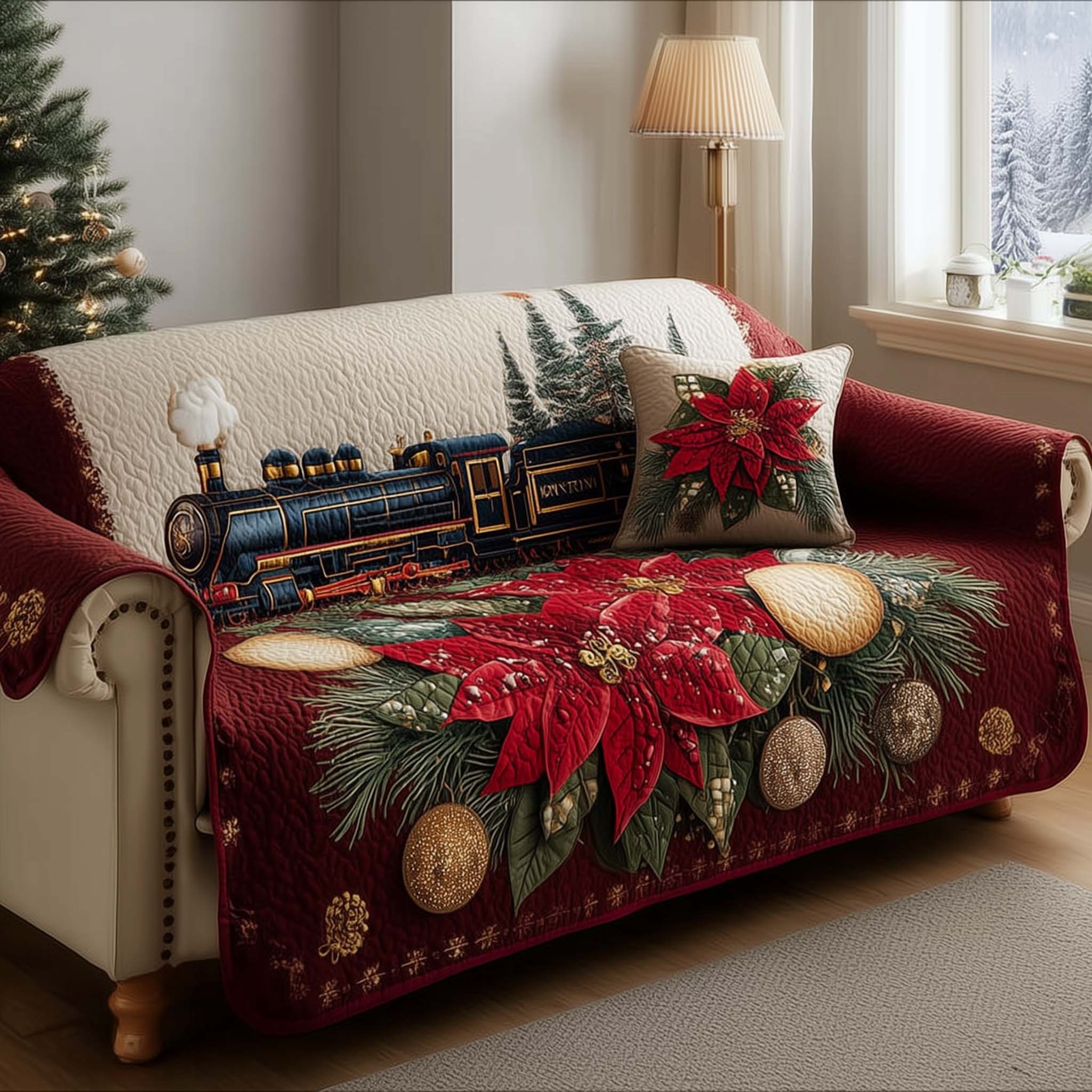Poinsettia Quilted Sofa Cover GFTOMA8074