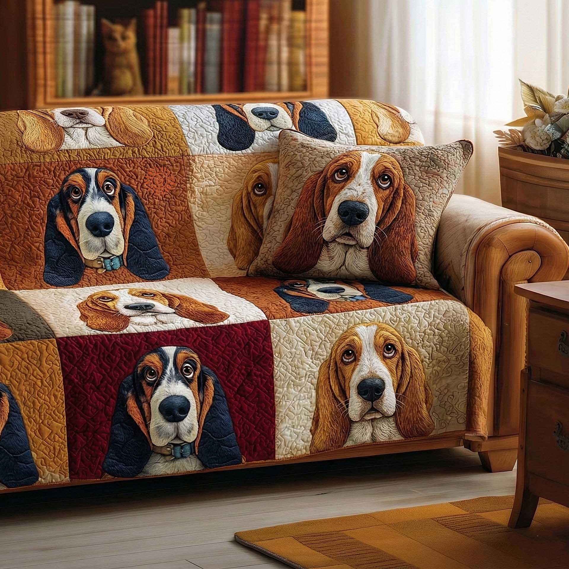 Basset Hounds Quilted Sofa Cover GFTOMA8612