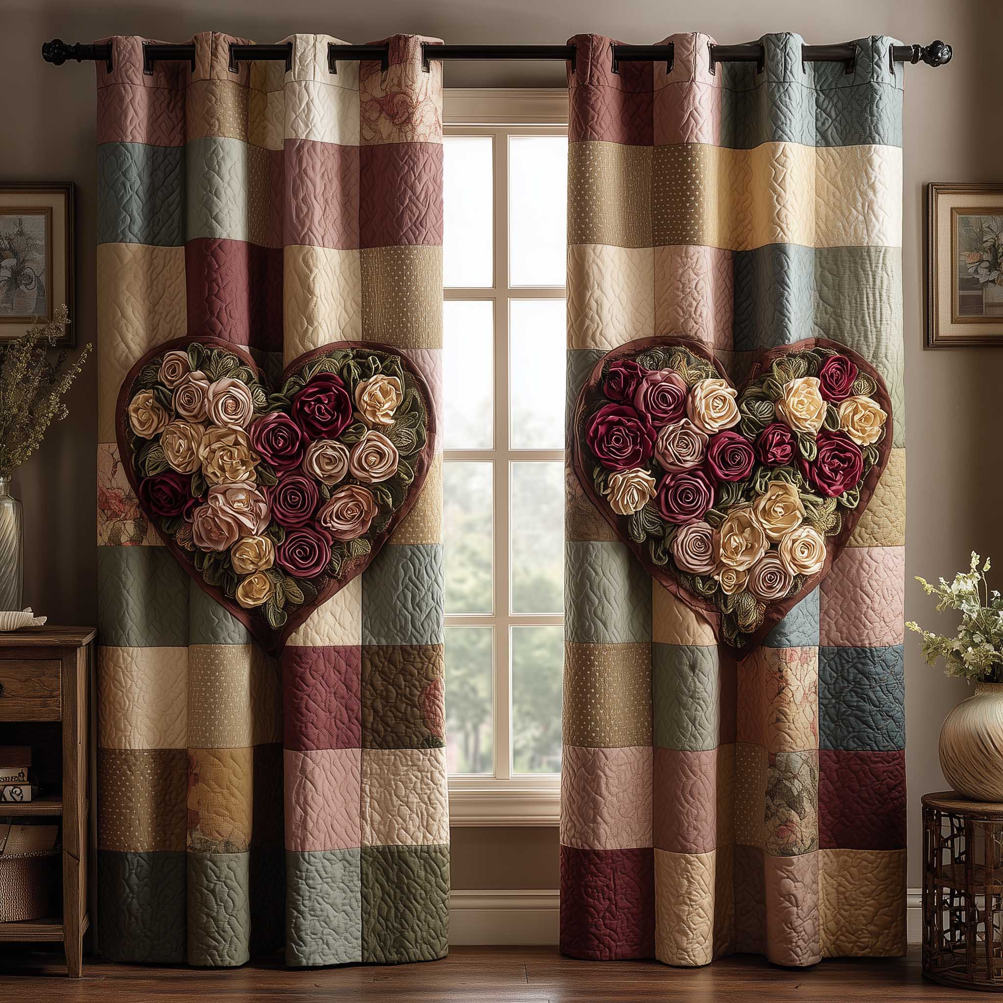 Floral Rose Quilted Curtains GFTOMA8803
