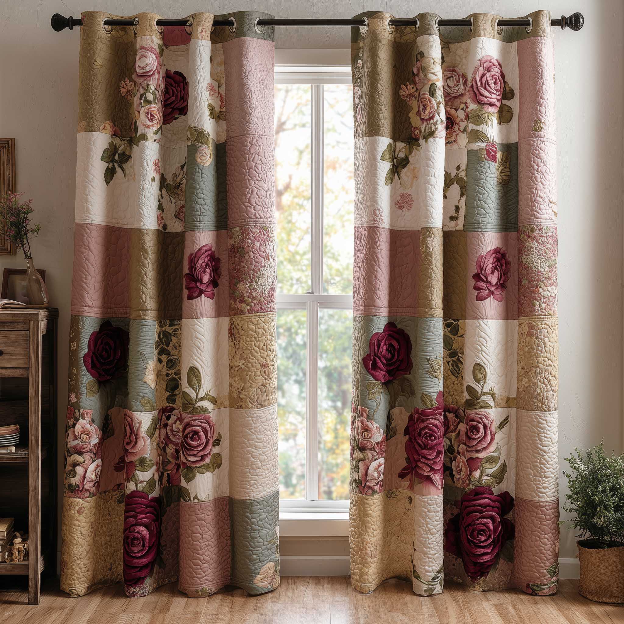 Floral Rose Quilted Curtains GFTOMA8805