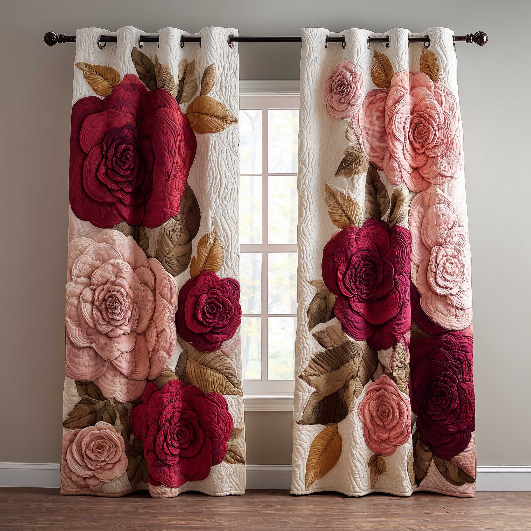 Floral Rose Quilted Curtains GFTOMA8806