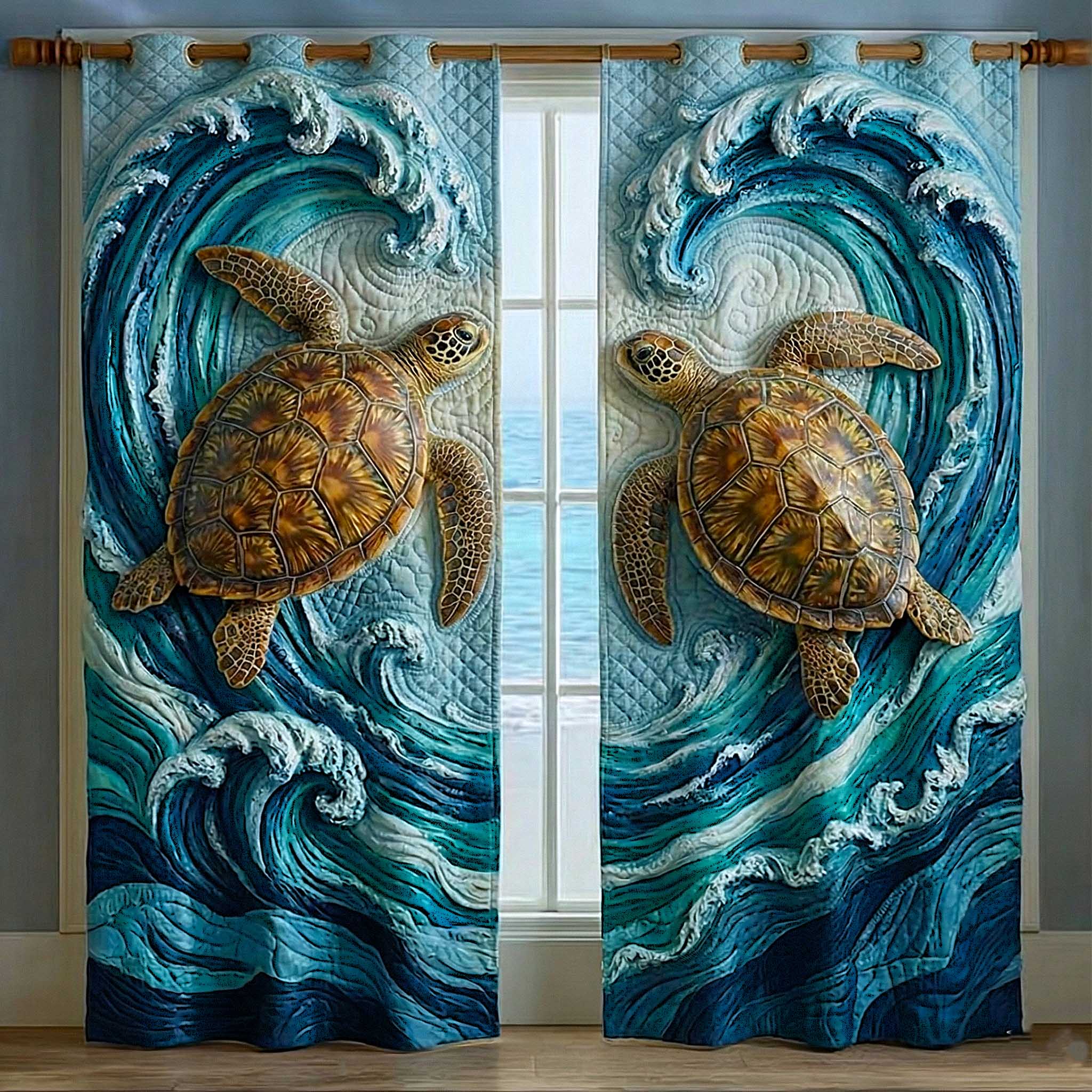 Turtle Oasis Quilted Curtains GFTOMA8883