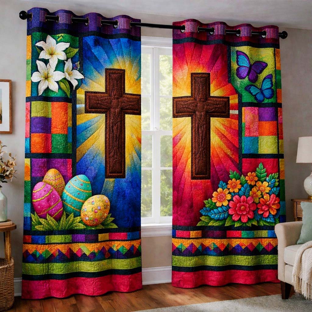 Rustic Wooden Cross Quilted Curtains GFTOMA9924